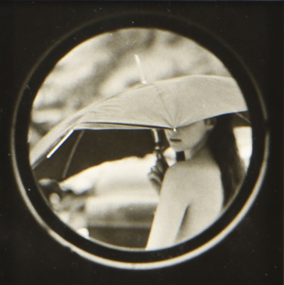 Digital Black and White Photograph of Young Woman with an Umbrella