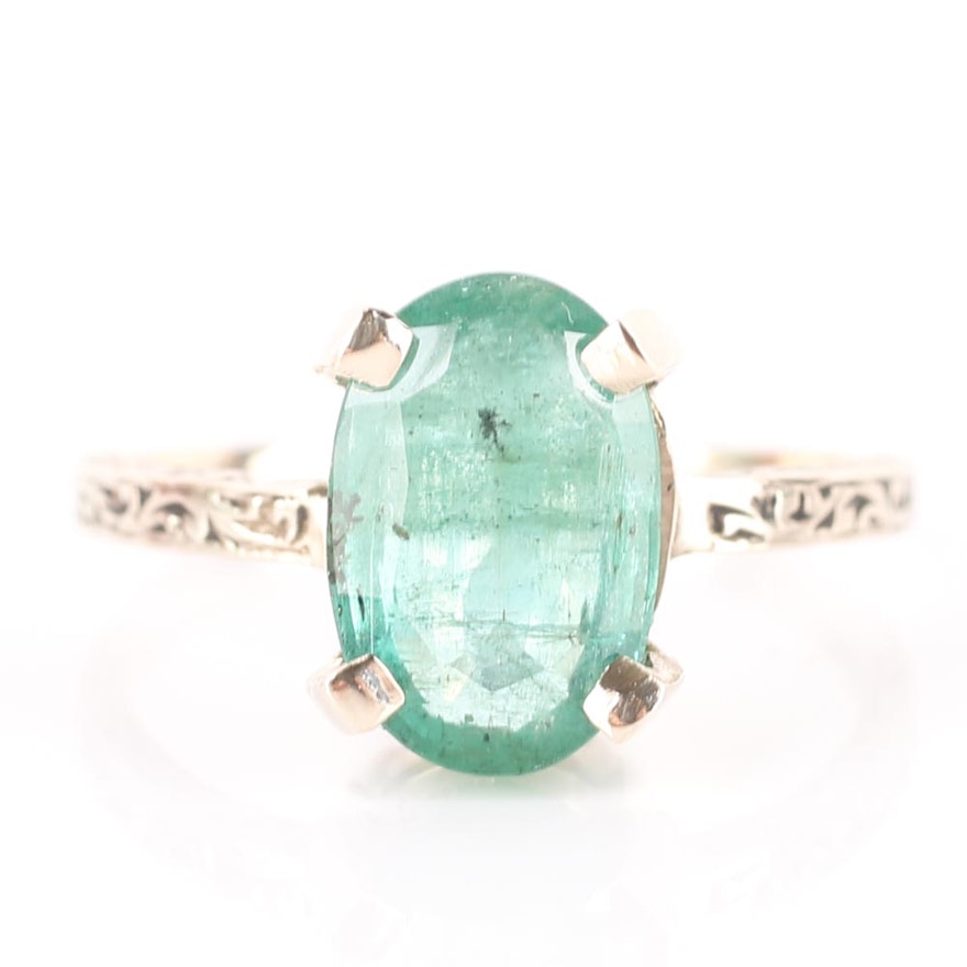 14K White Gold Emerald Ring