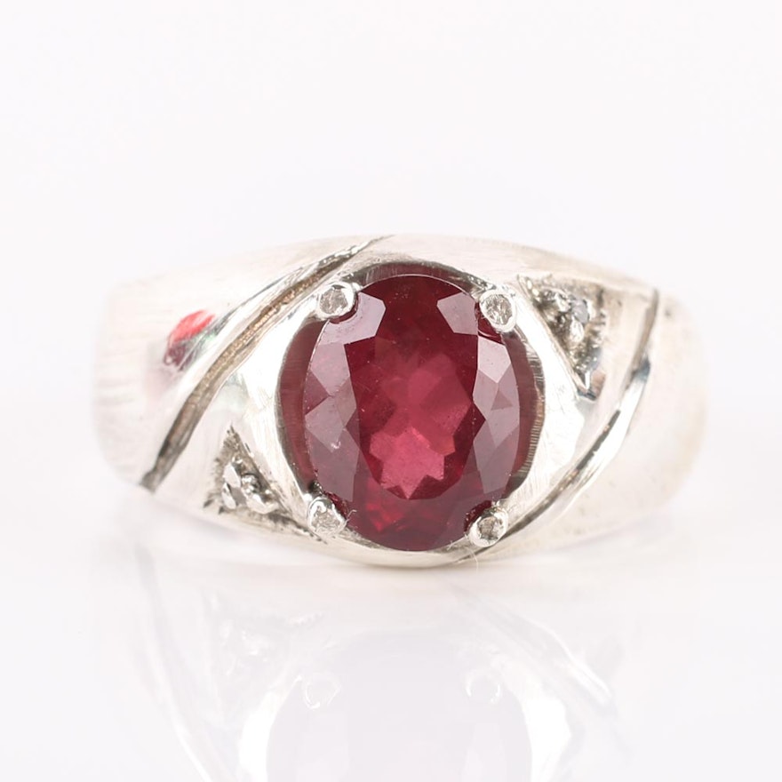 Sterling Silver Garnet and Diamond Ring