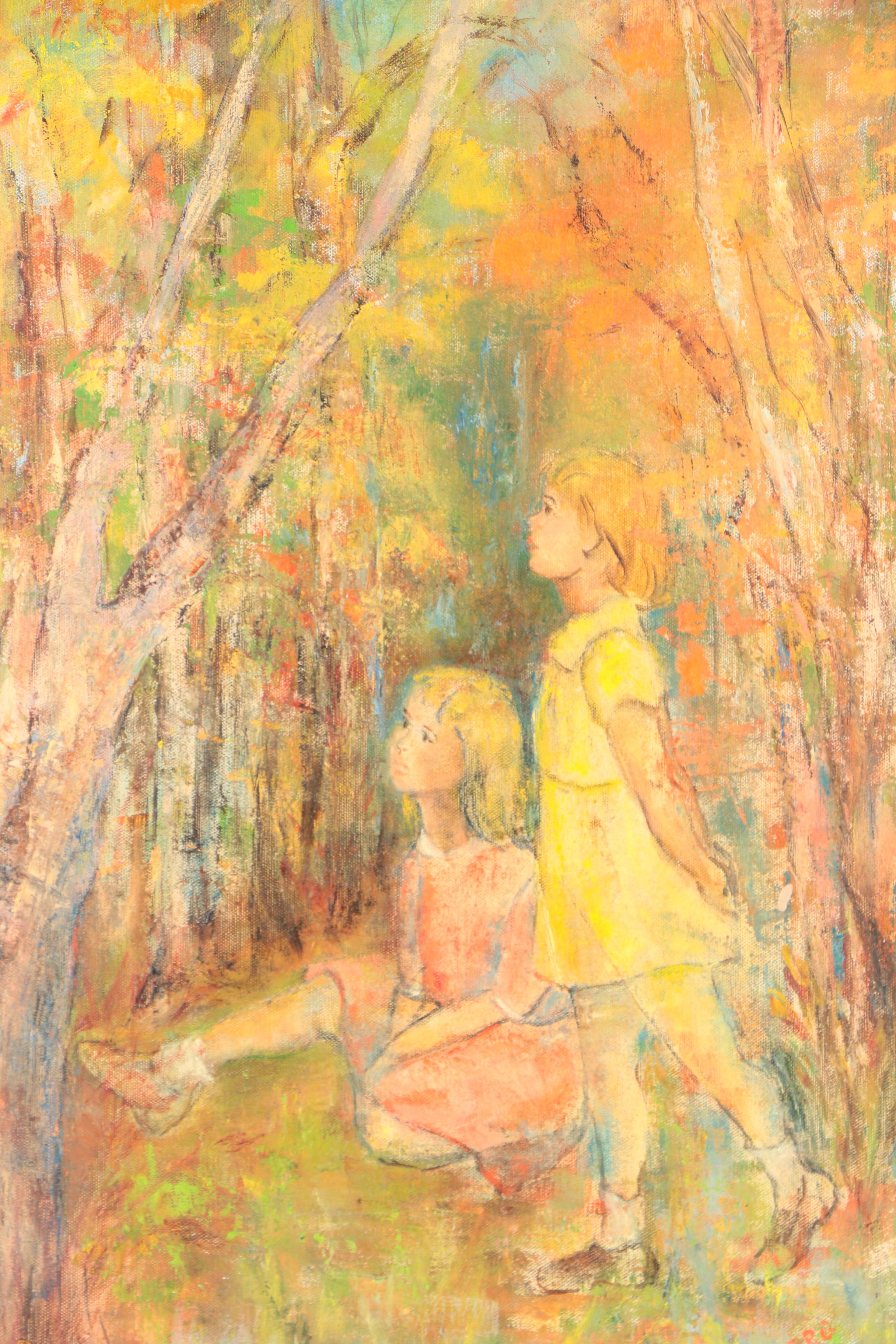 Murielle Schlosberg Oil Painting on Canvas Two Girls