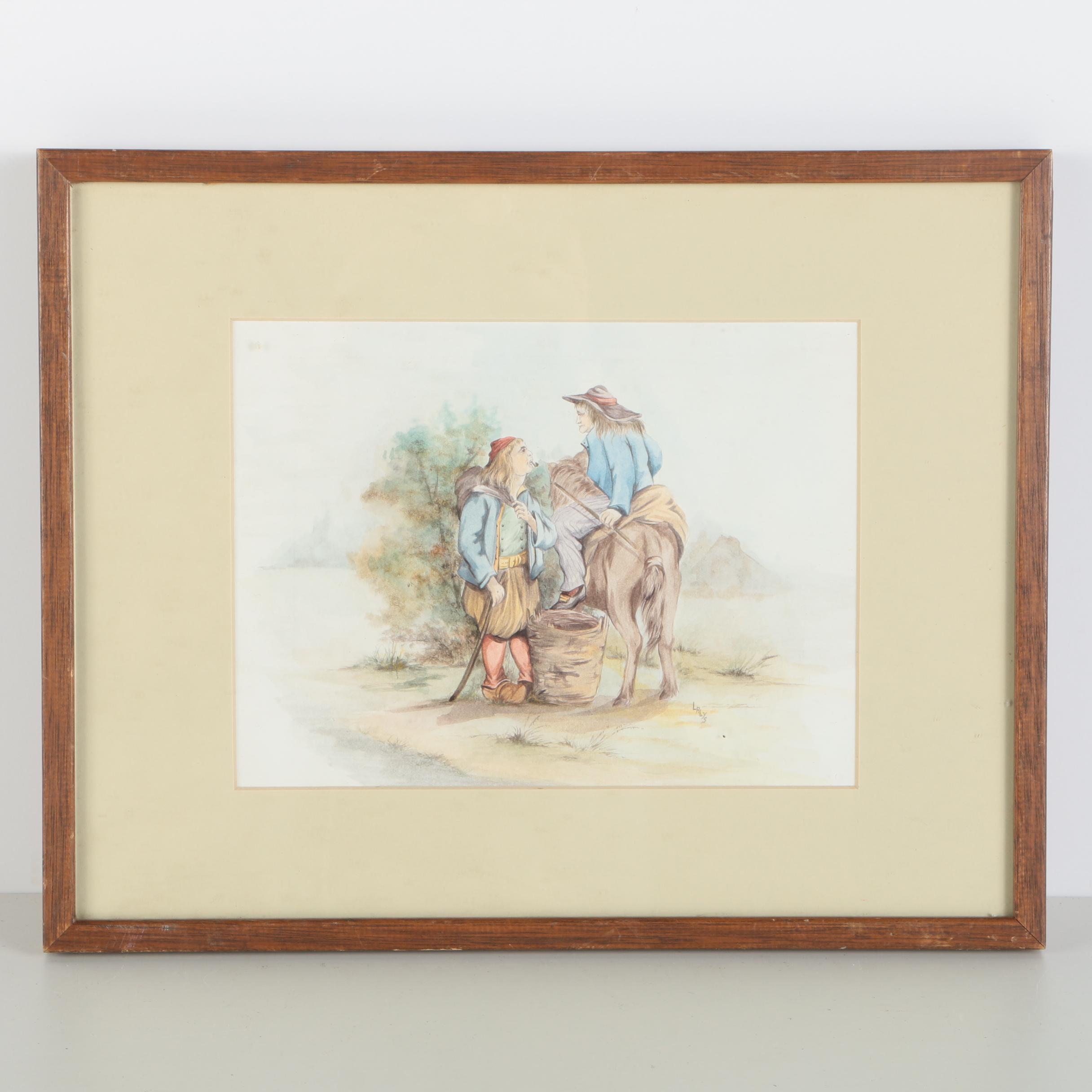 Lalys Watercolor on Cardboard of Farmhands