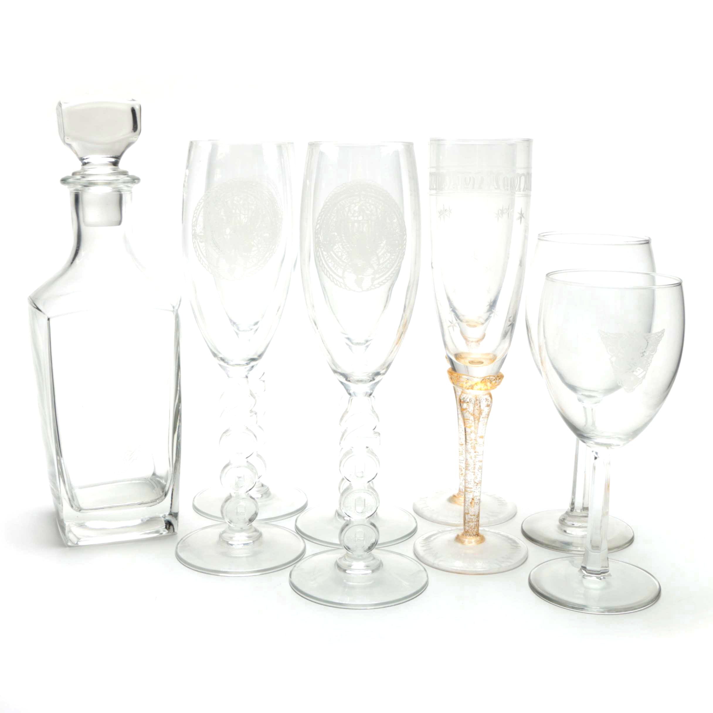 Glassware with Etched Navy Designs