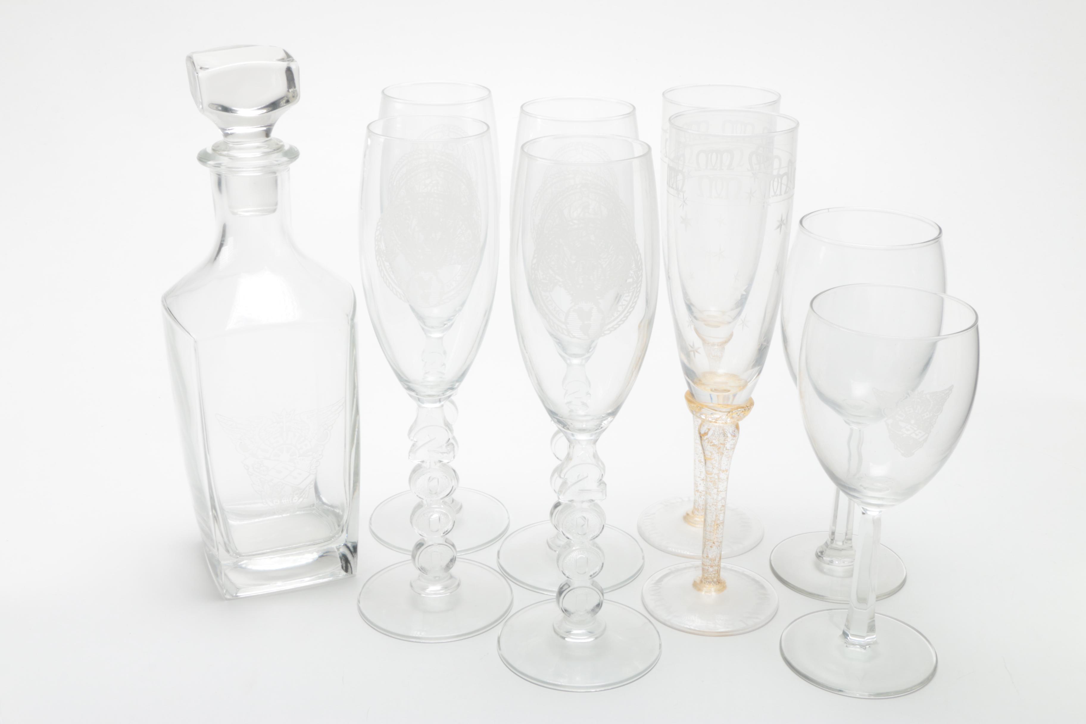 Glassware with Etched Navy Designs