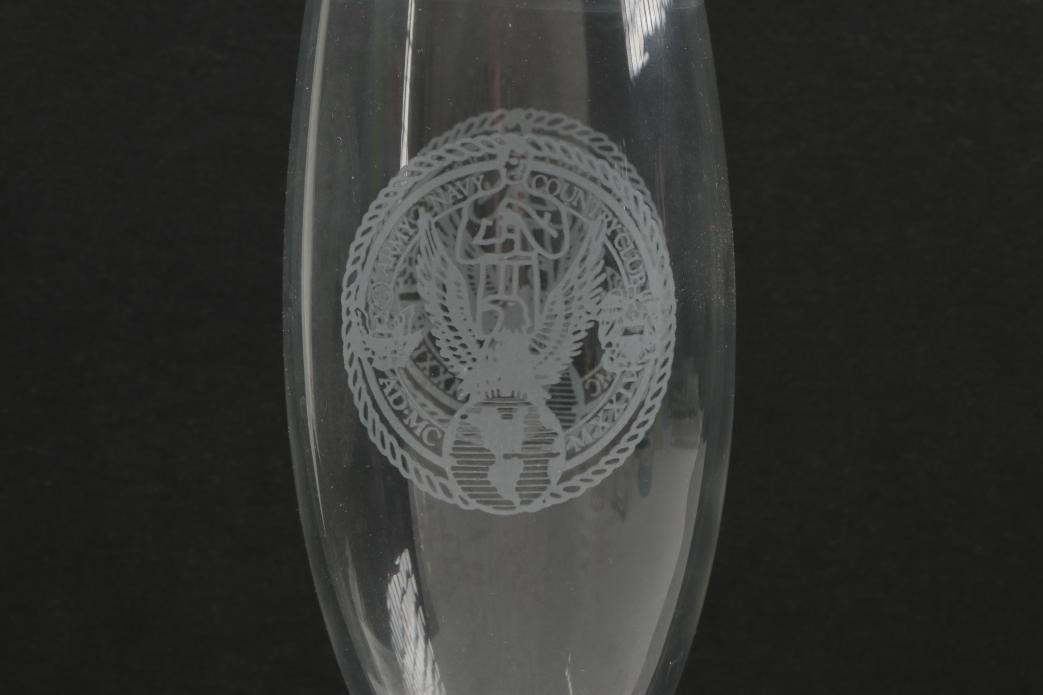 Glassware with Etched Navy Designs