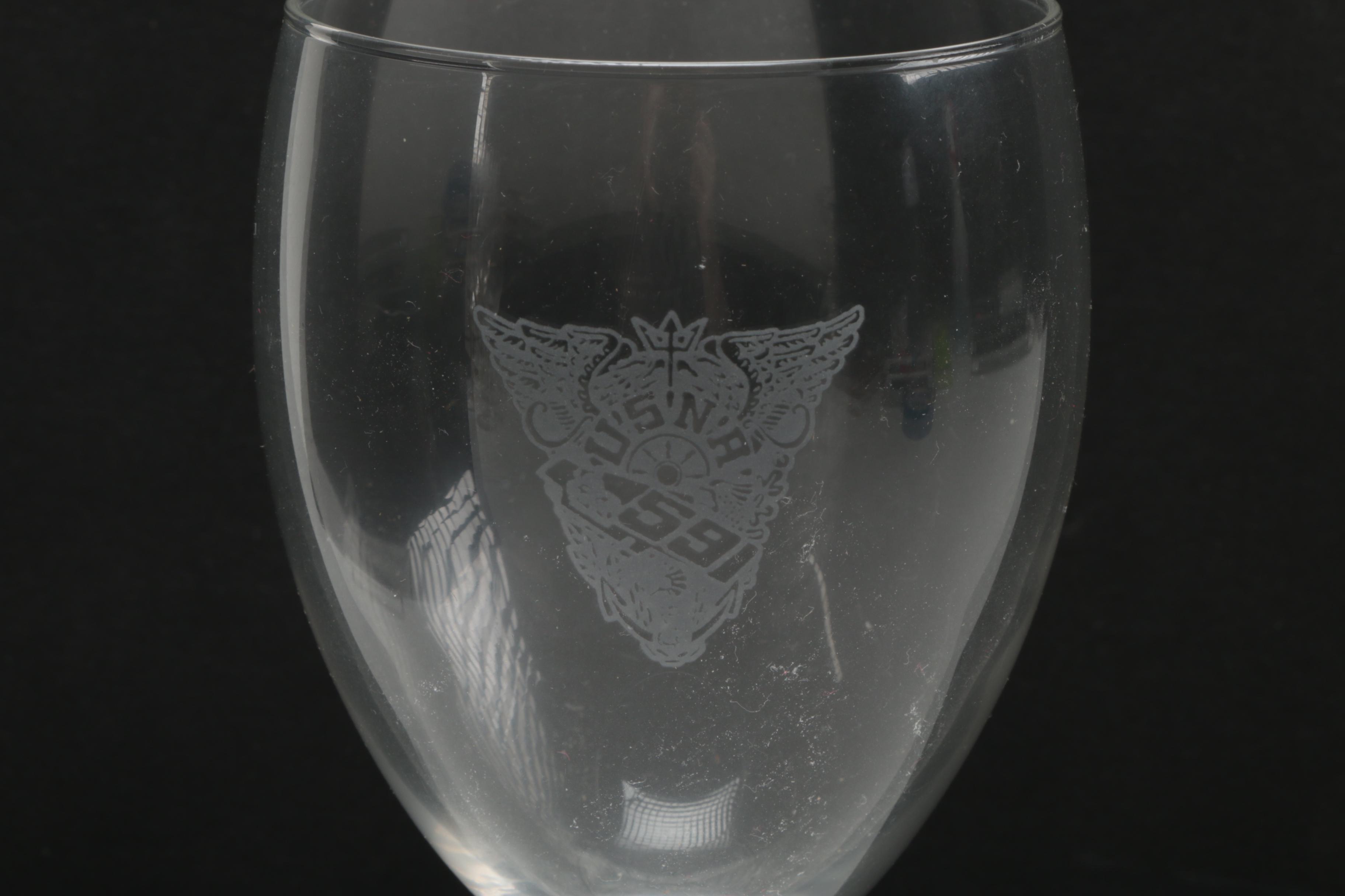 Glassware with Etched Navy Designs