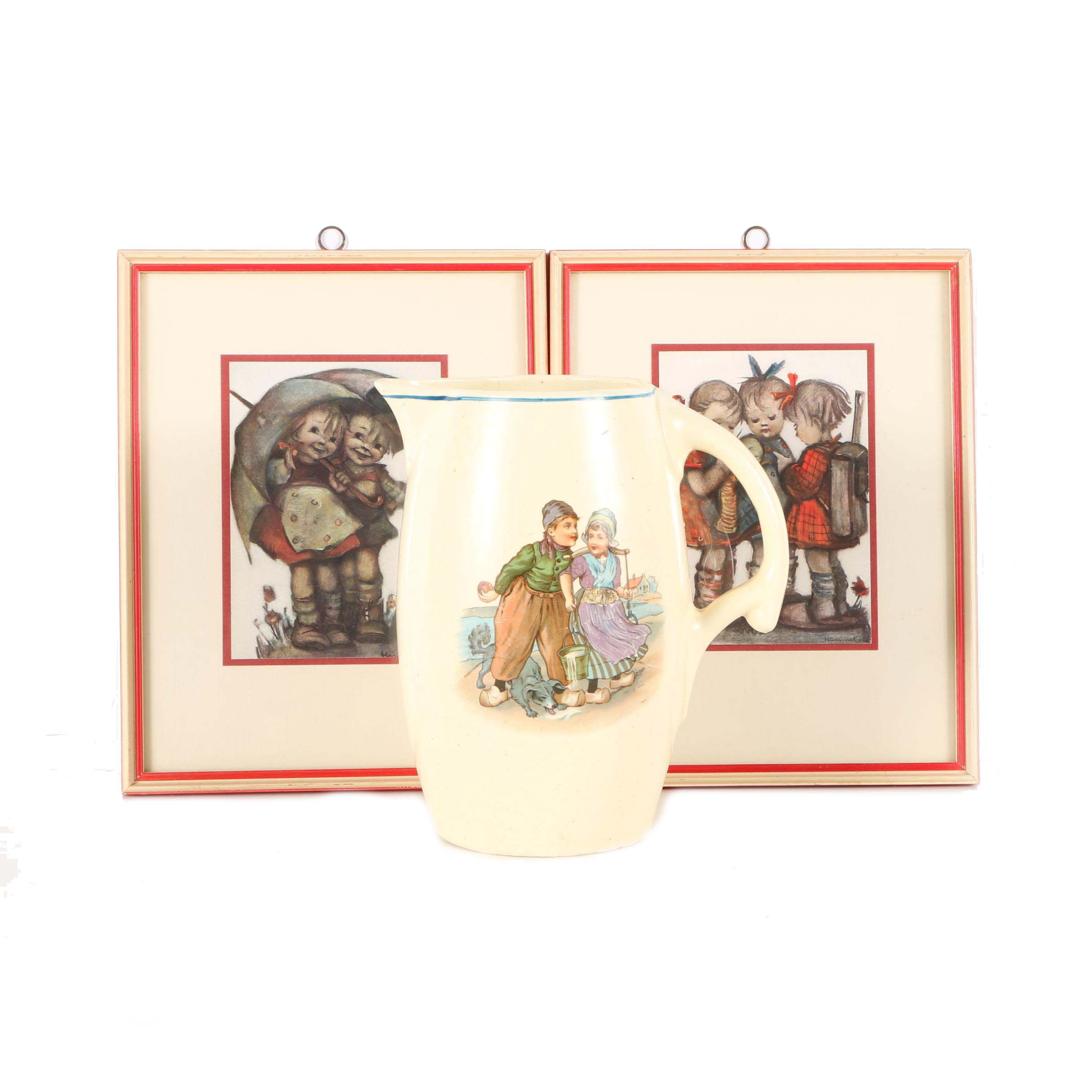 Hummel Offset Lithographs With Ceramic Pitcher