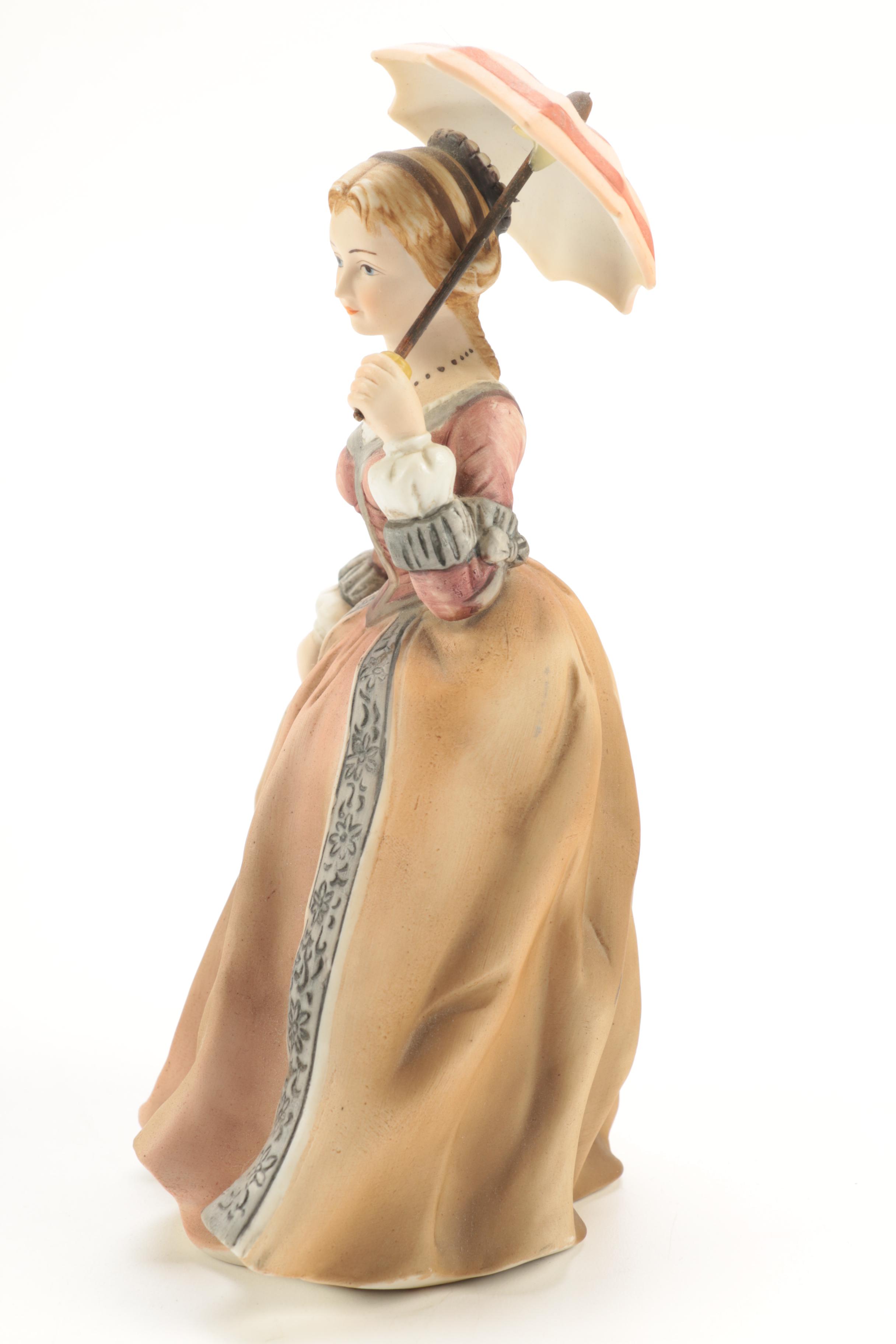 Lefton Hand-Painted Ceramic Figurine of Victorian Era Woman