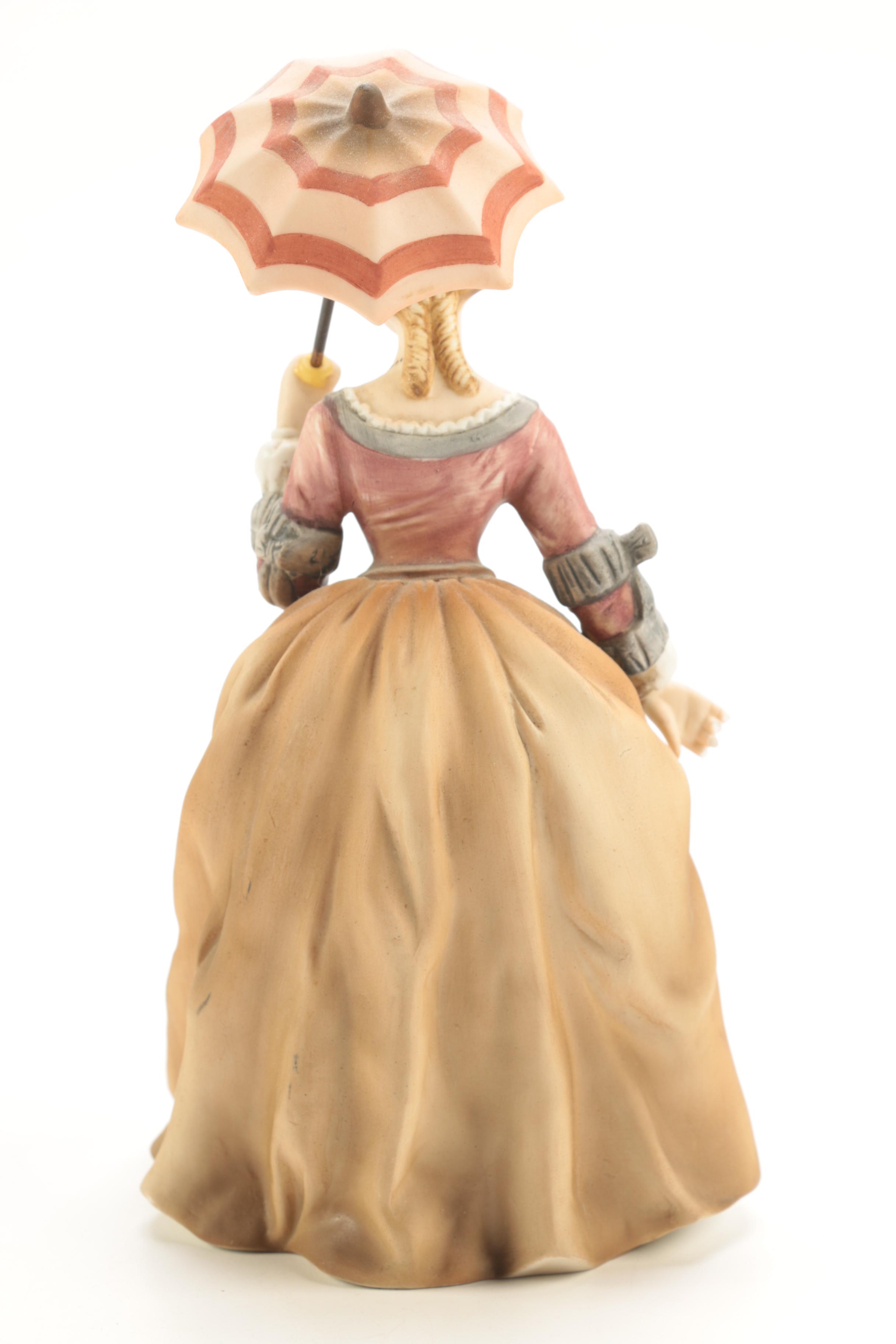 Lefton Hand-Painted Ceramic Figurine of Victorian Era Woman