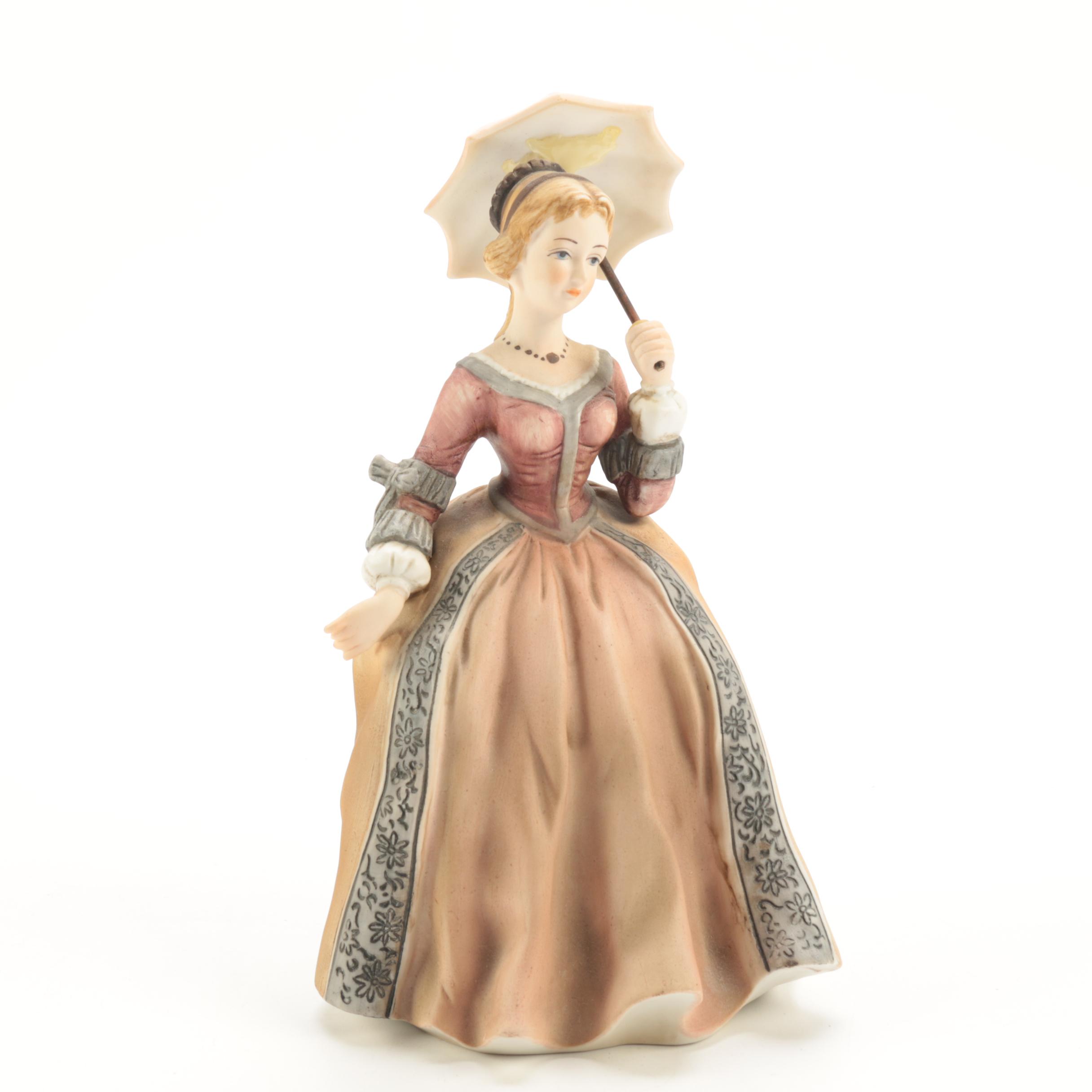 Lefton Hand-Painted Ceramic Figurine of Victorian Era Woman