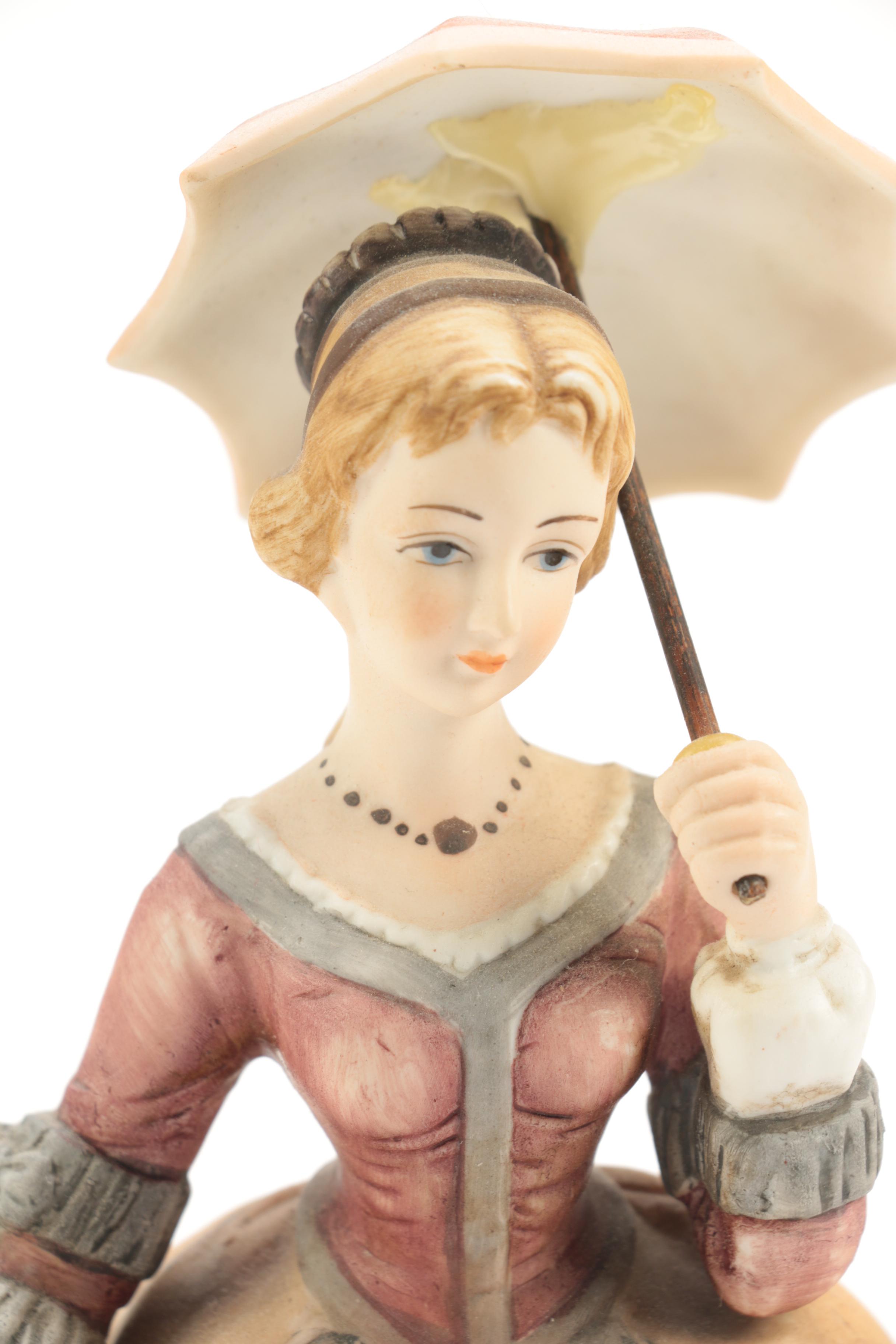 Lefton Hand-Painted Ceramic Figurine of Victorian Era Woman