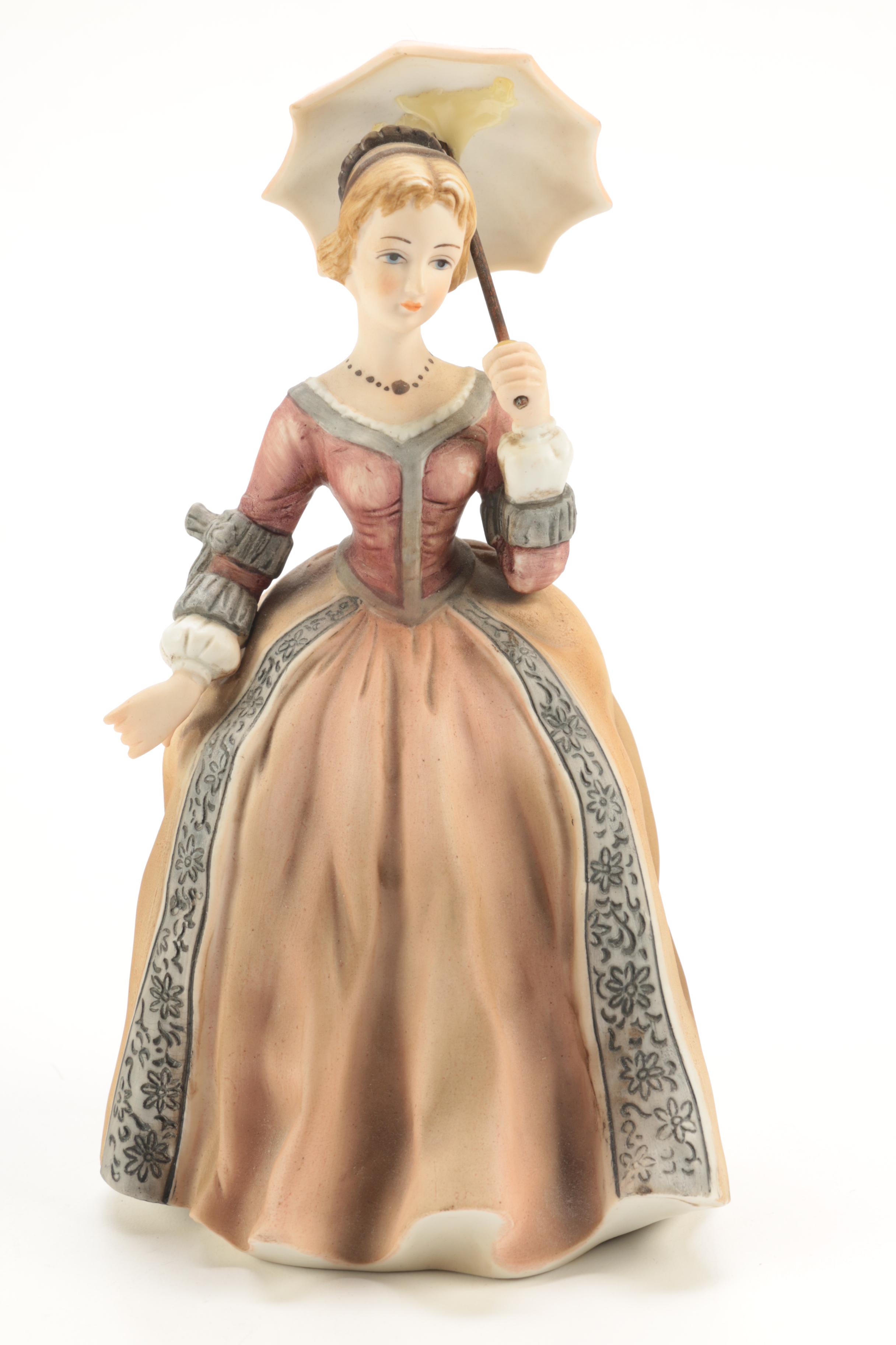 Lefton Hand-Painted Ceramic Figurine of Victorian Era Woman
