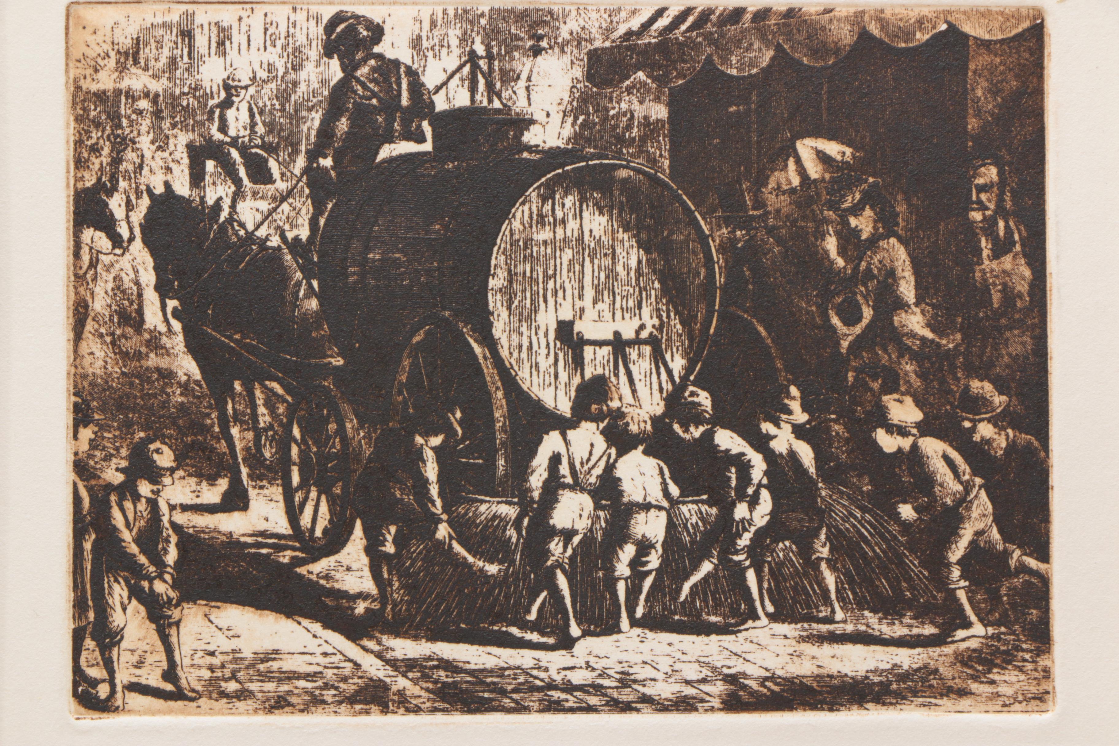 Original Etching Of Children Washing Their Feet