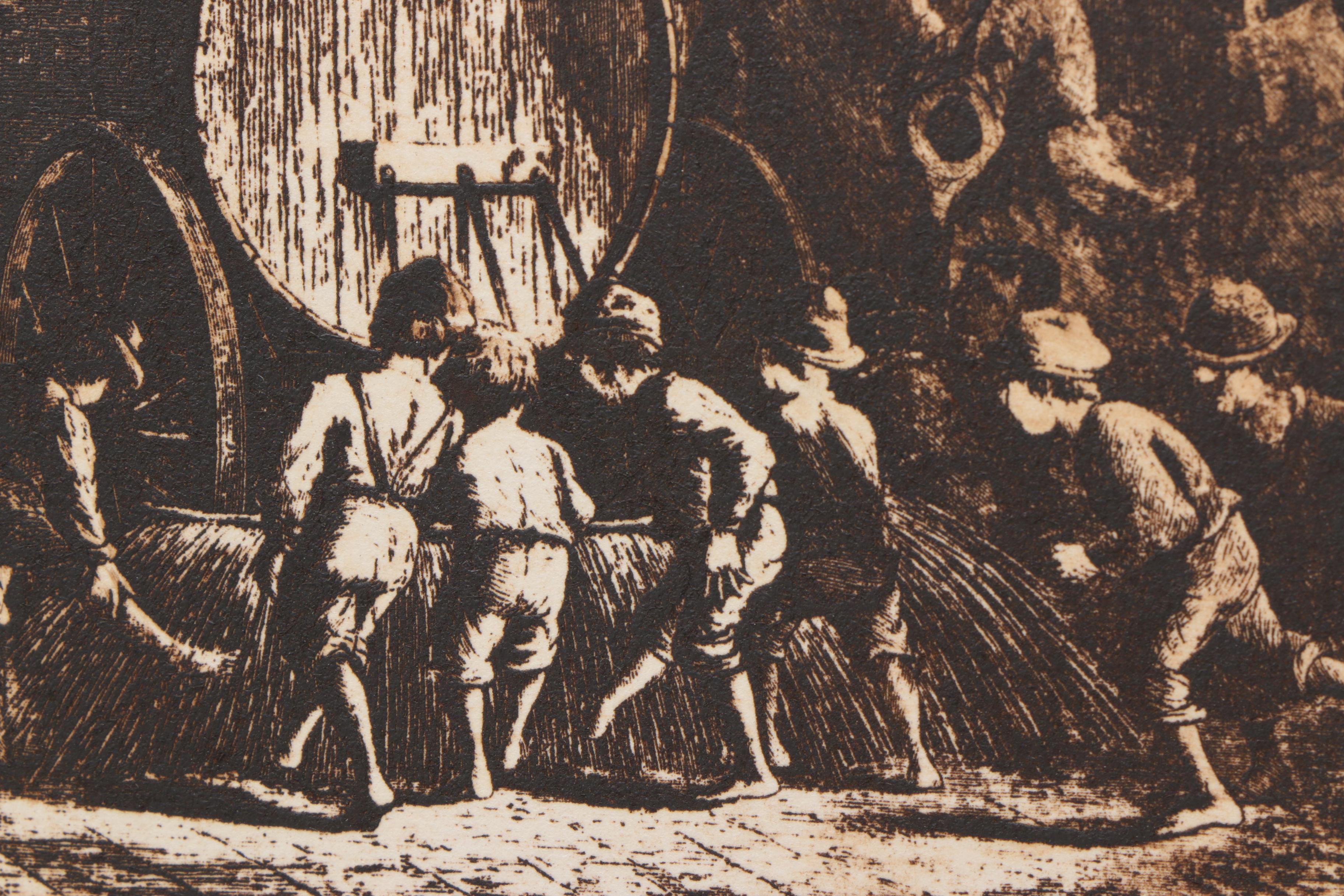 Original Etching Of Children Washing Their Feet