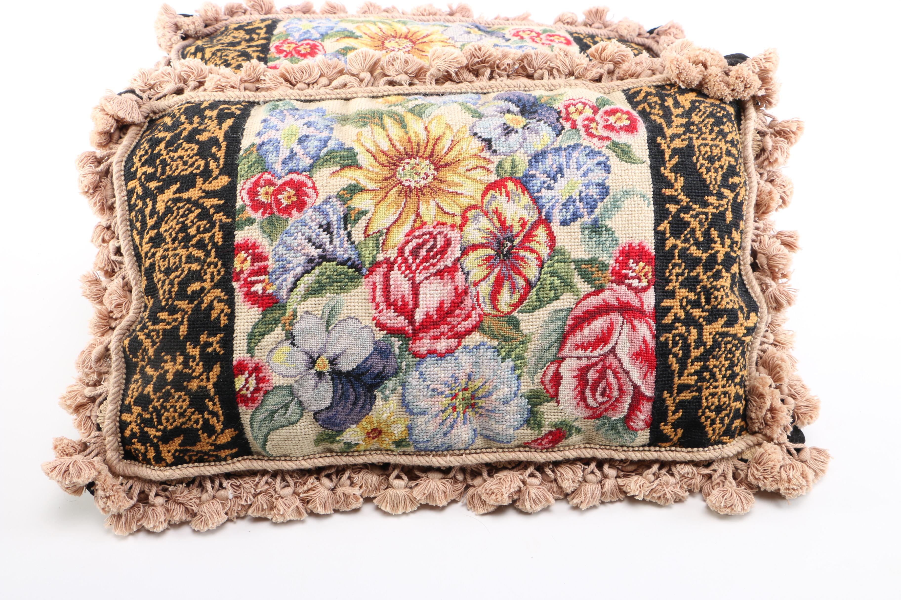 Pair of Hand Embroidered Floral Throw Pillows