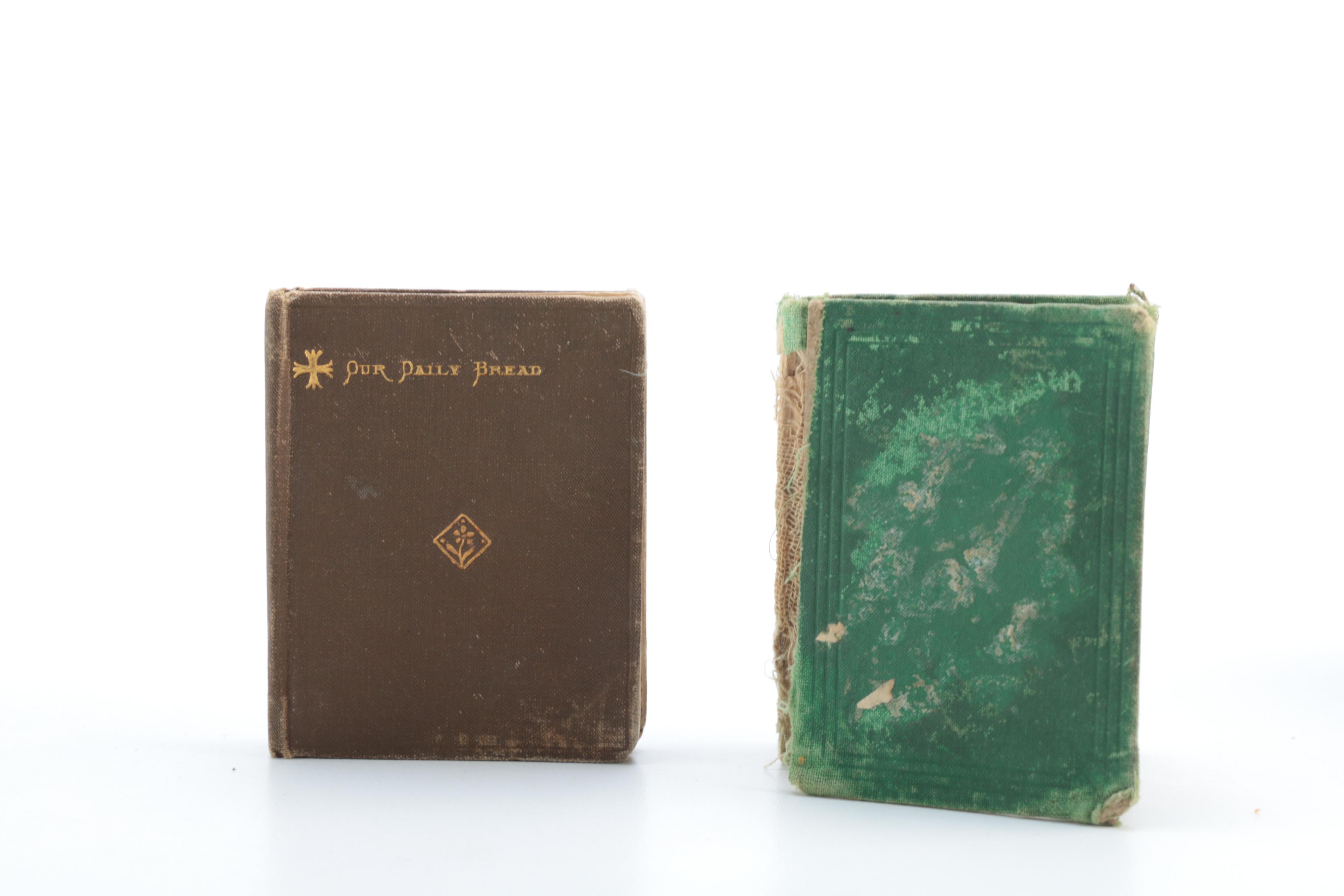 Porcelain Doll with Religious Books and Tin Container