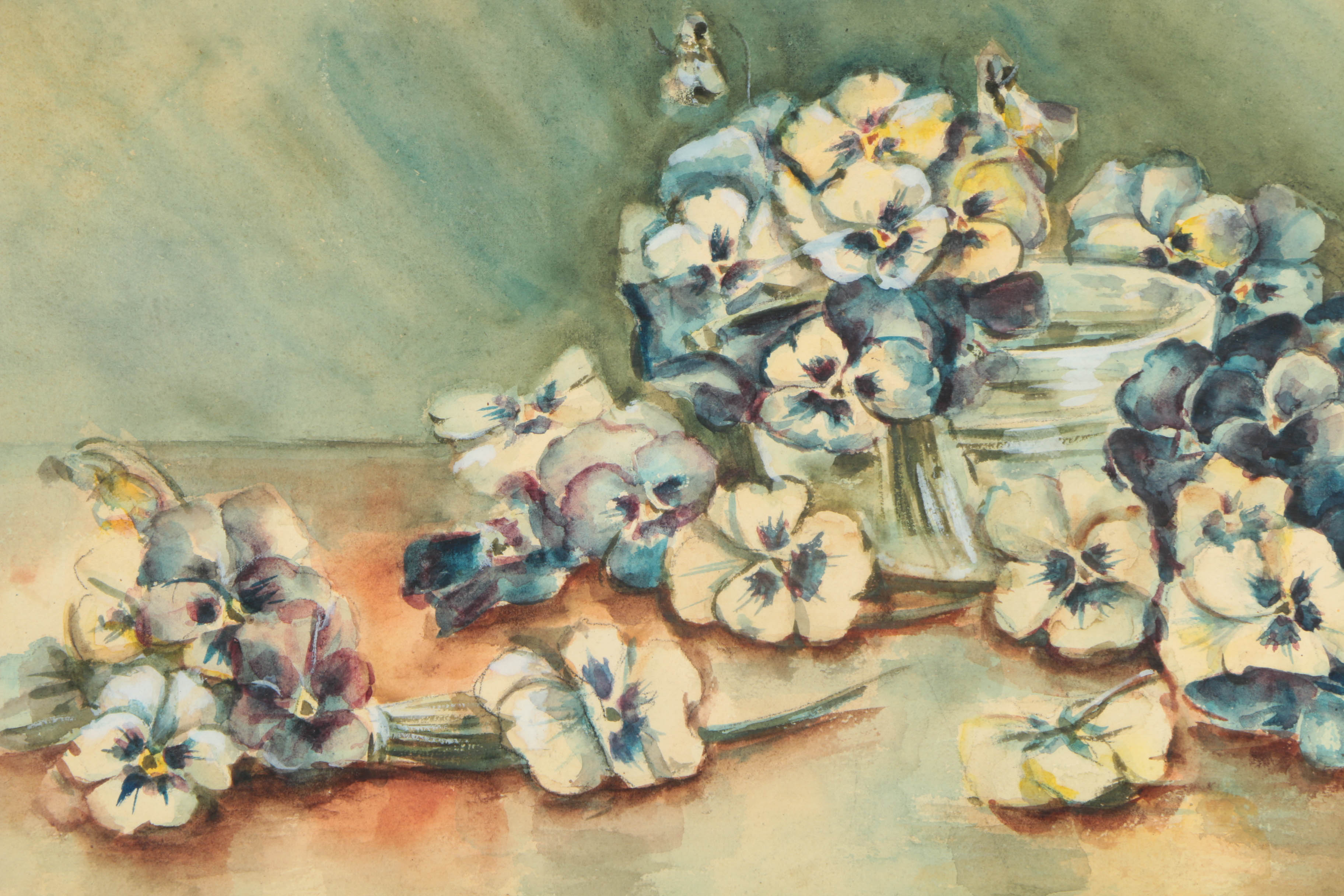 Watercolor Painting on Paper of Pansies