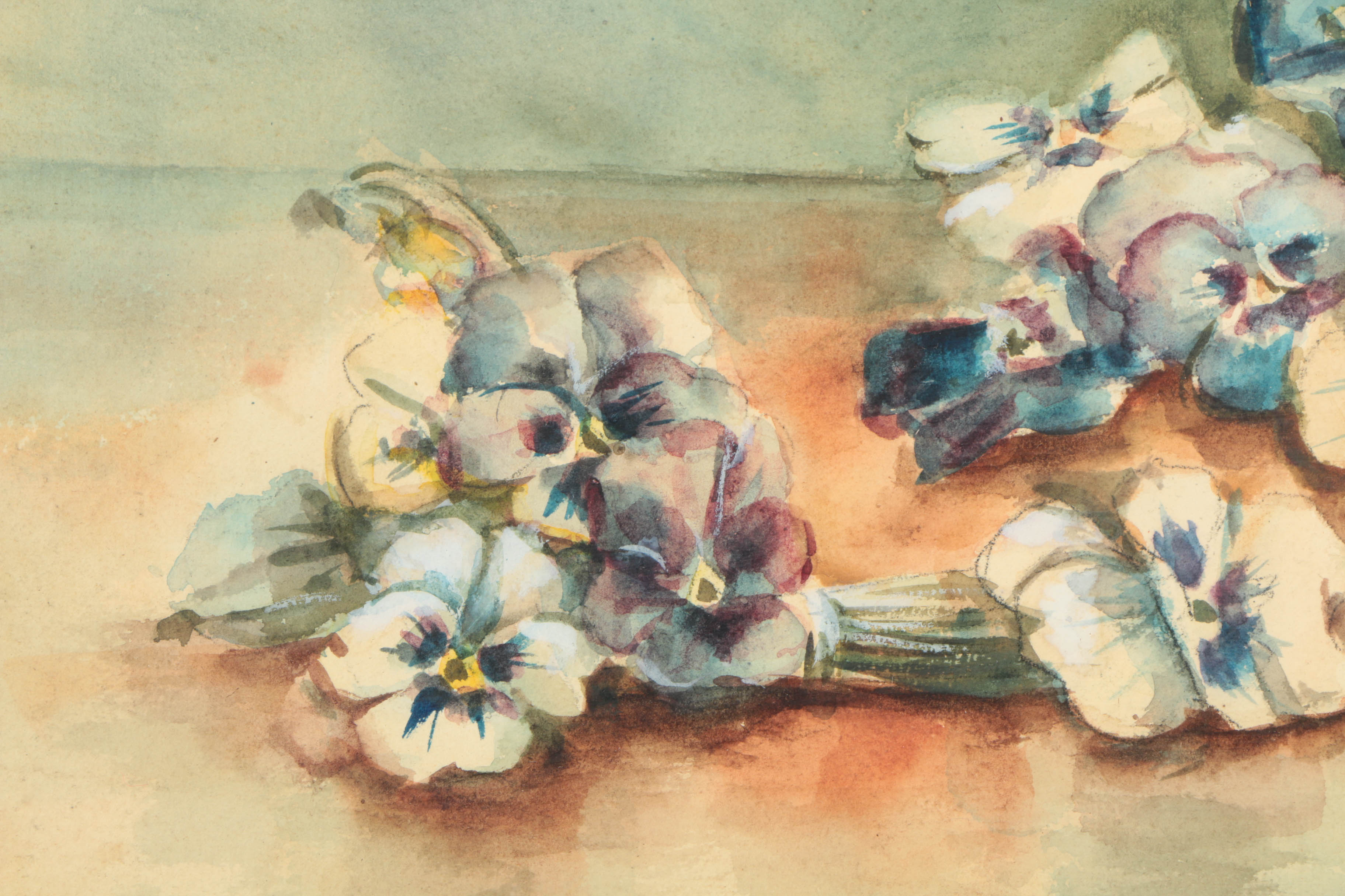 Watercolor Painting on Paper of Pansies