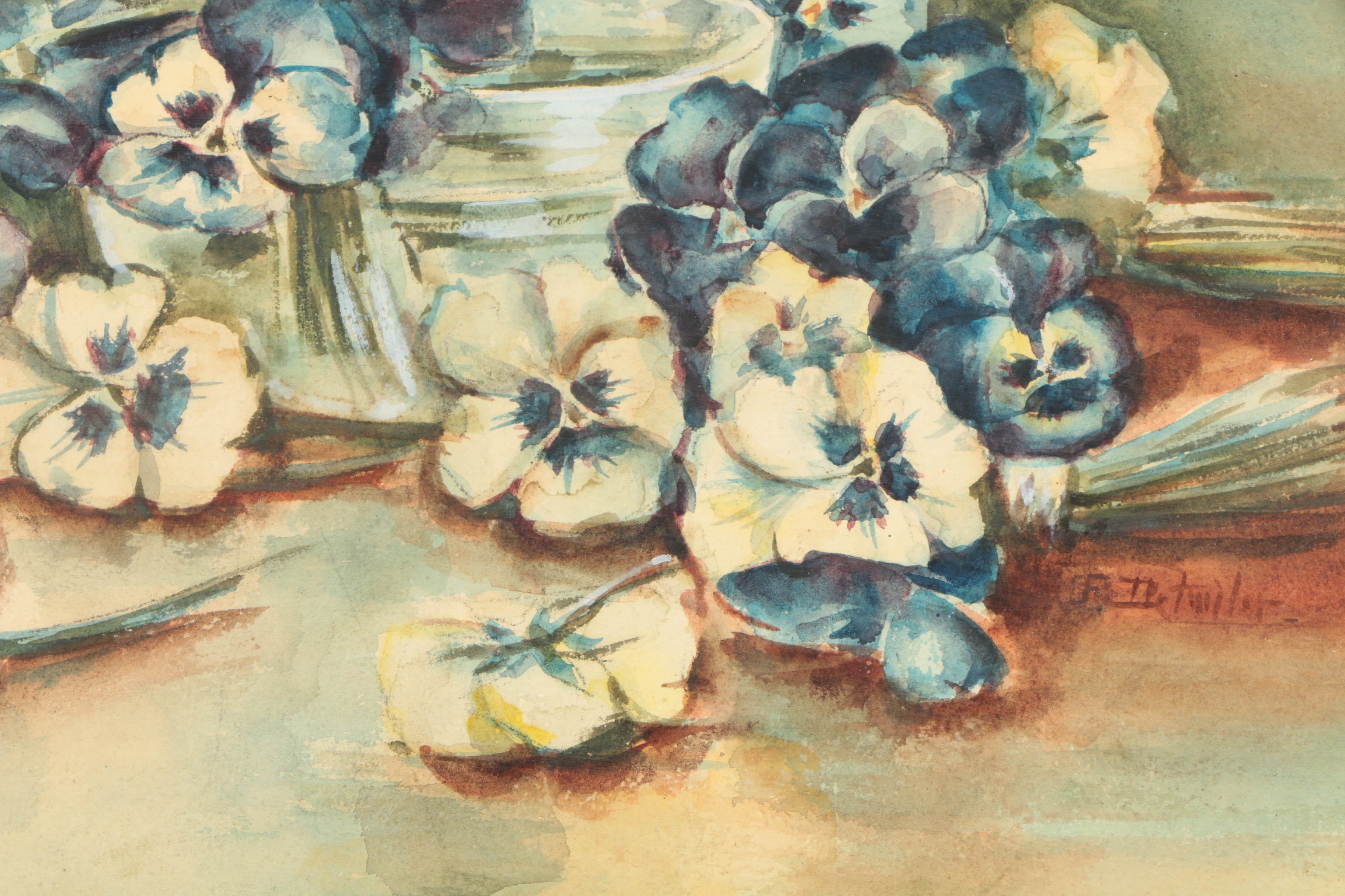 Watercolor Painting on Paper of Pansies