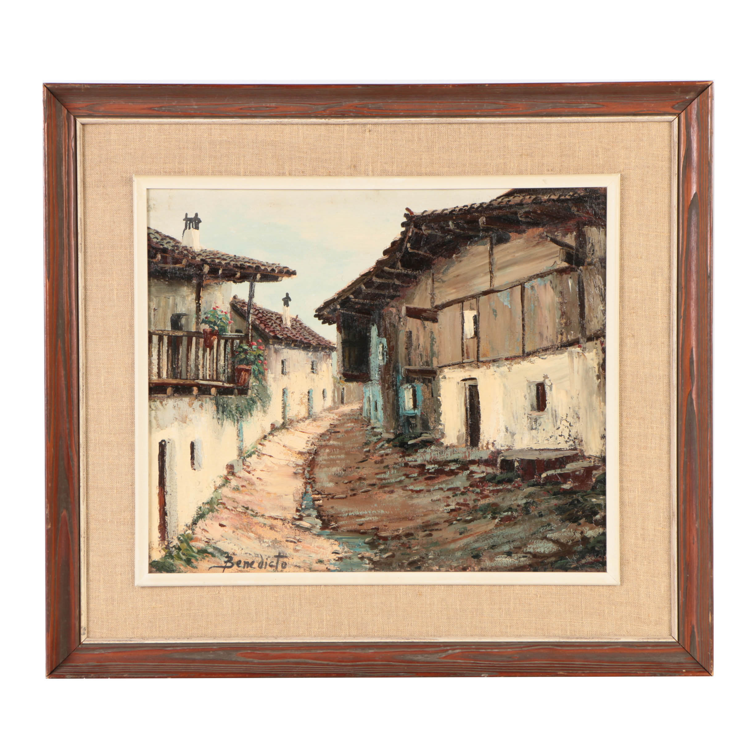 Benedicto Oil Painting on Canvas of a Rustic Village Scene