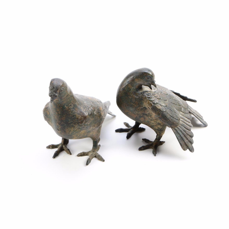 Two Metal Pigeon Figurines