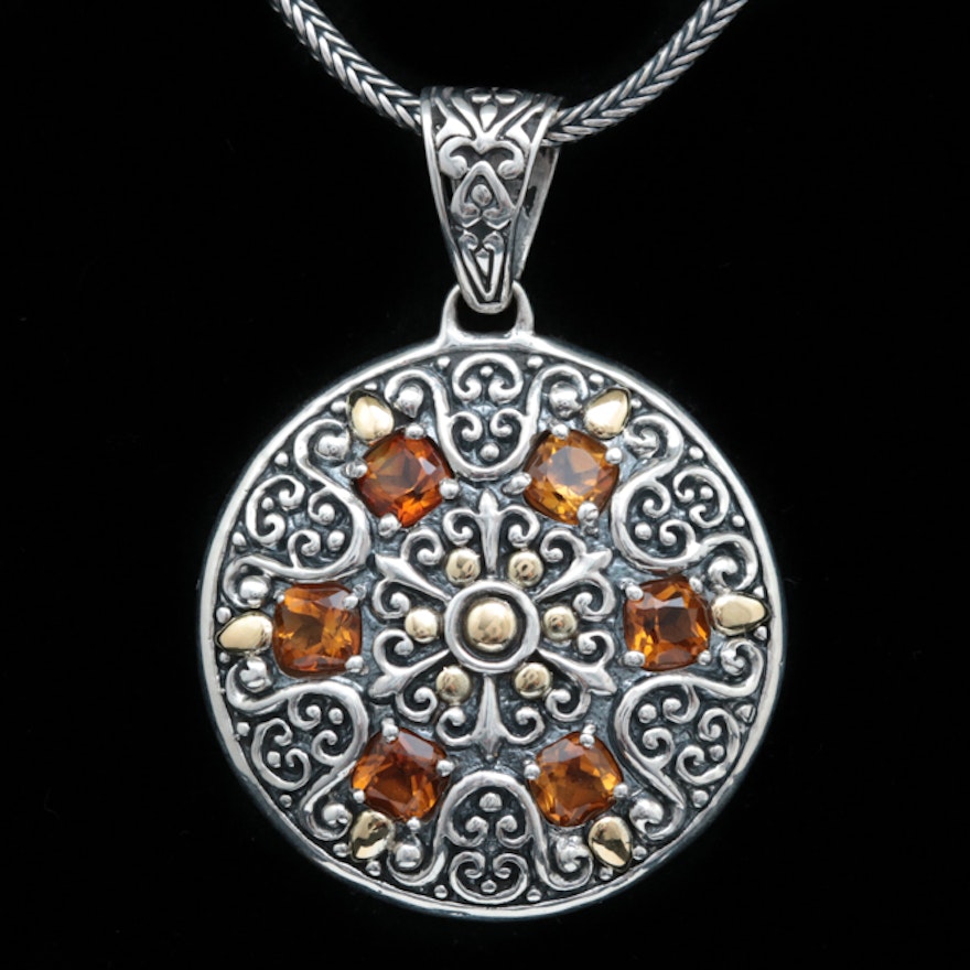 Robert Manse Sterling Silver, 18K Gold and Citrine Pendant with Robert Manse Chain