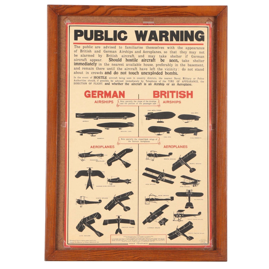 Public Warning on WWI Aircrafts Restrike Lithograph Poster