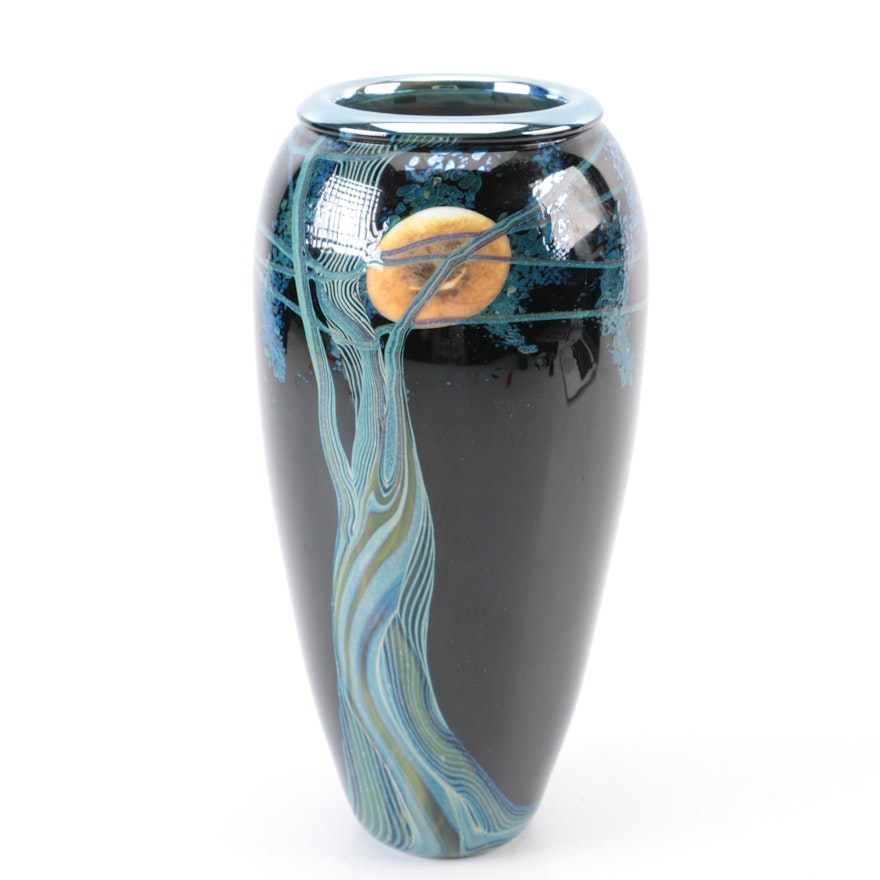 Satava "Black Harvest Moon" Art Glass Vase