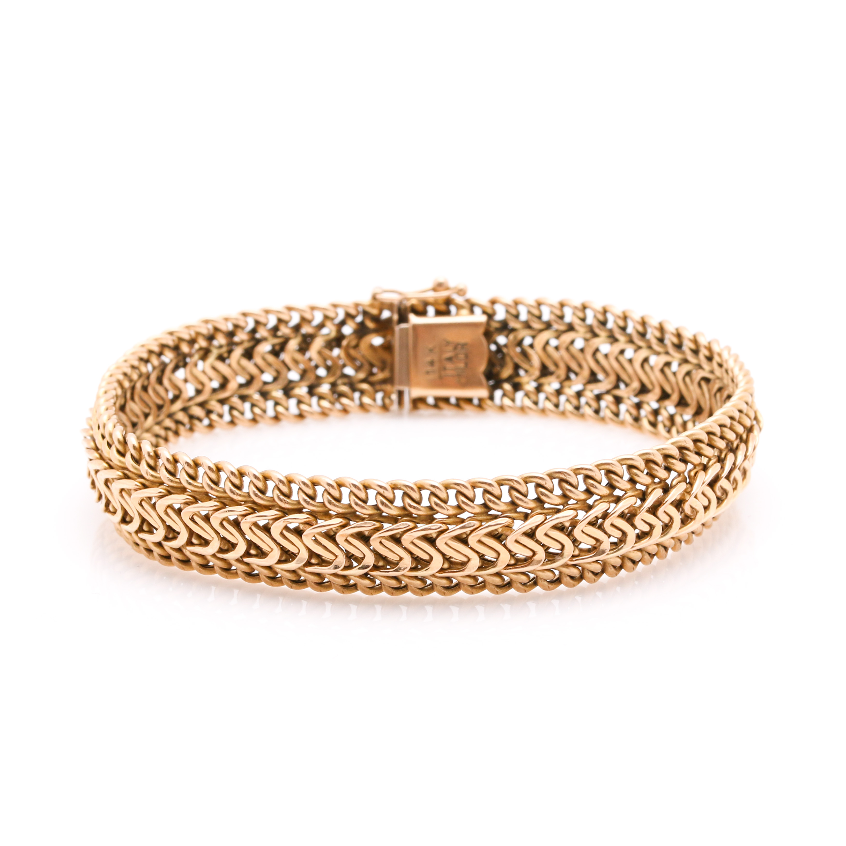 14K Yellow Gold Fancy Link Chain Bracelet