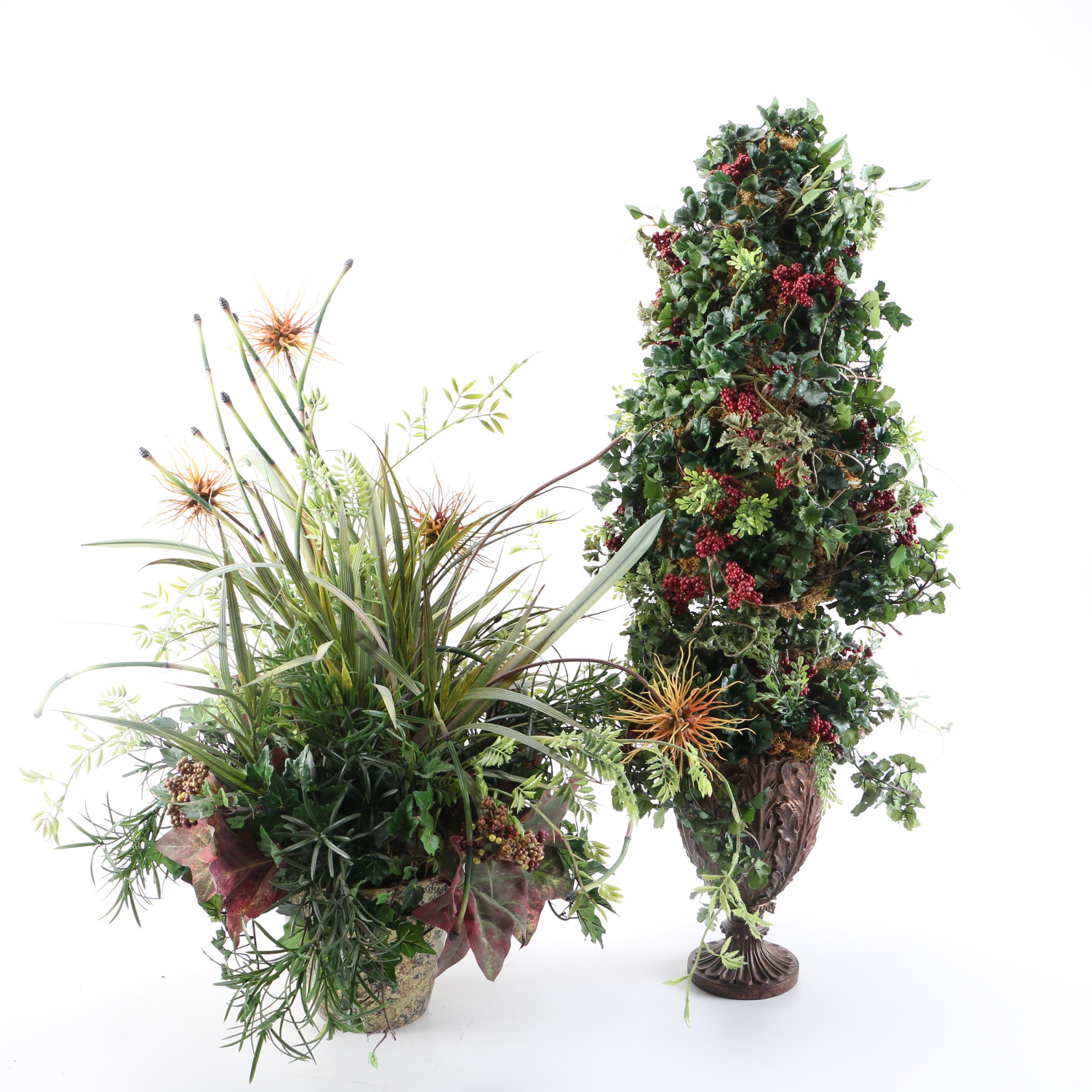 Faux Plants With Red Accents