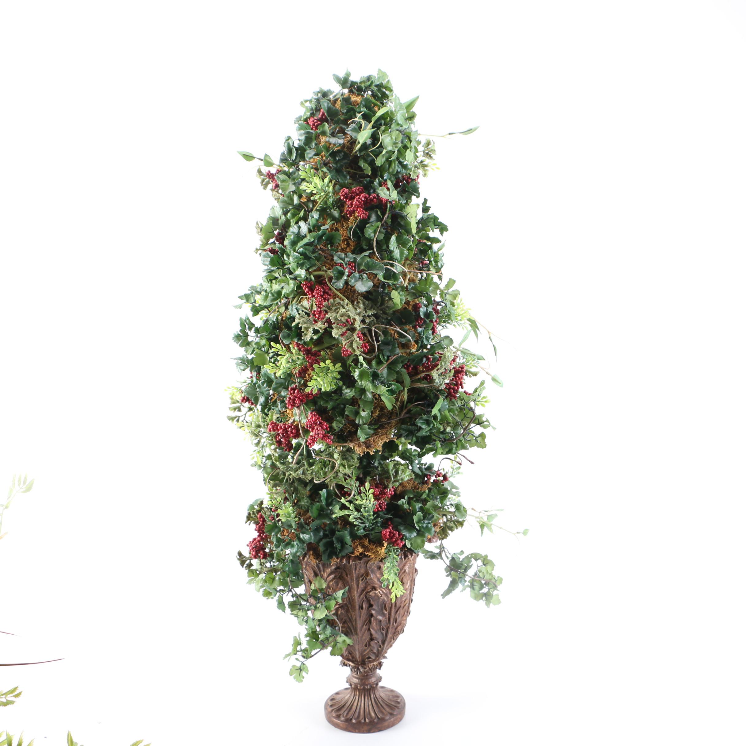 Faux Plants With Red Accents