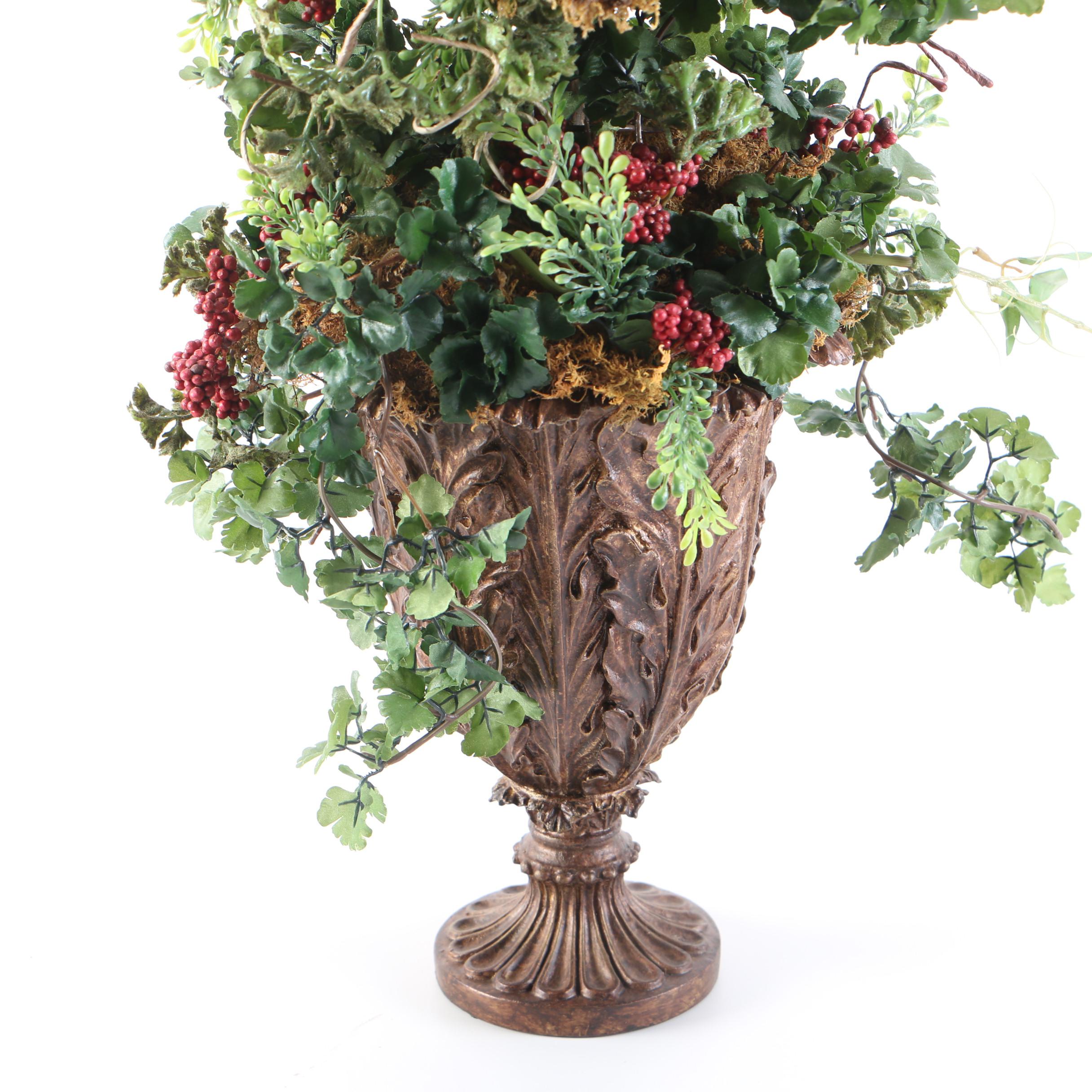 Faux Plants With Red Accents