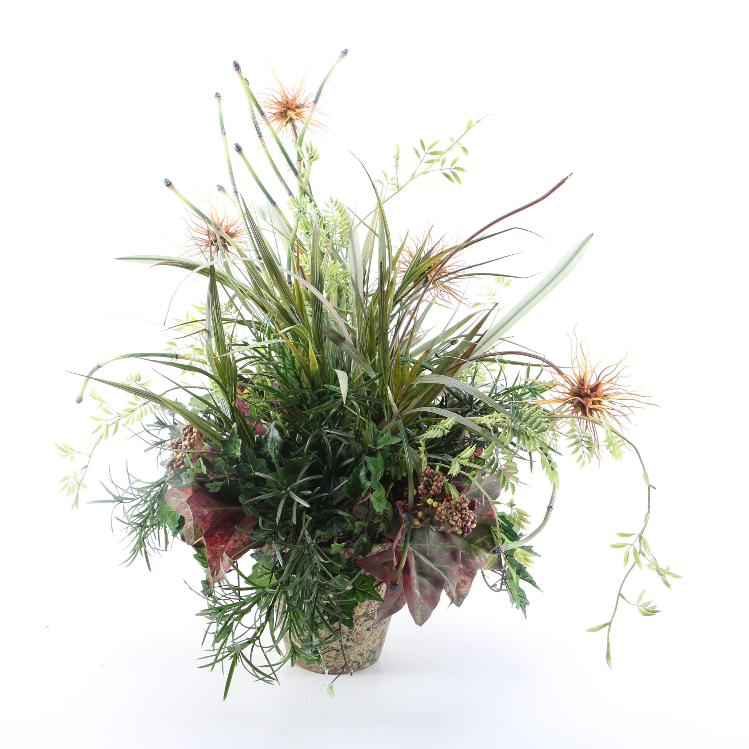 Faux Plants With Red Accents