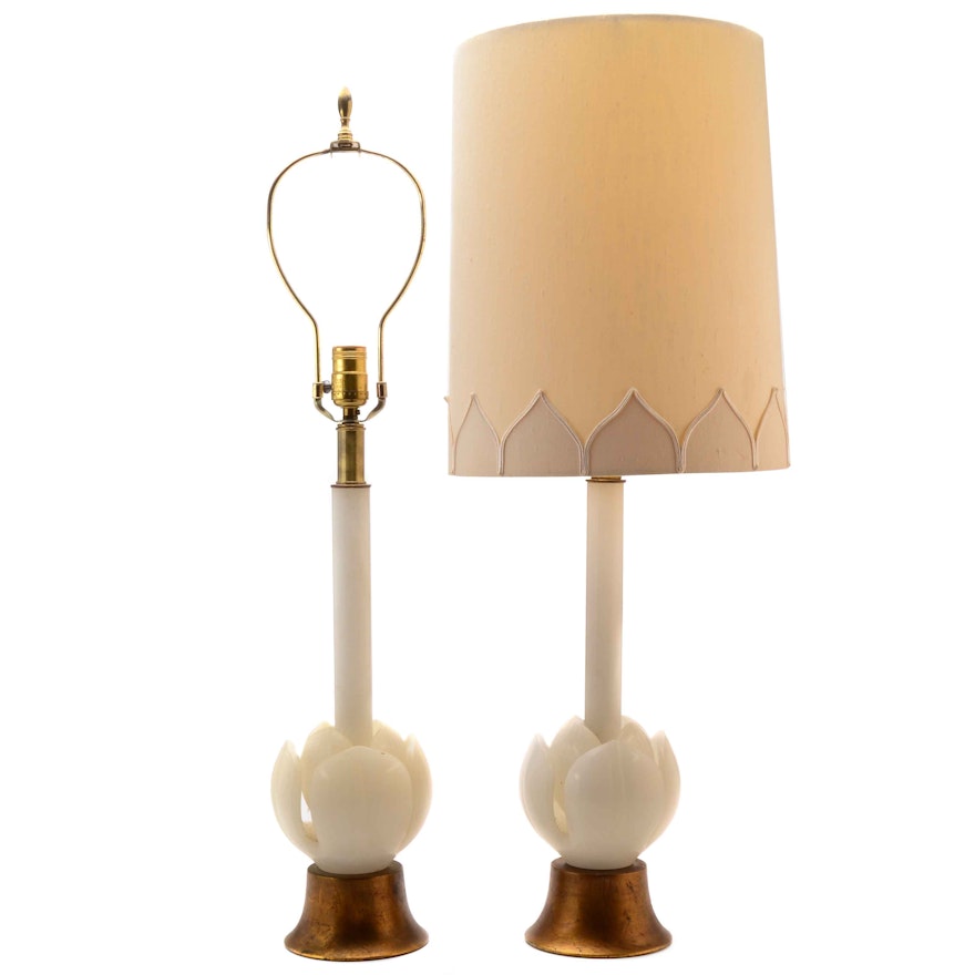 Pair of Marble Lotus Blossom Lamps