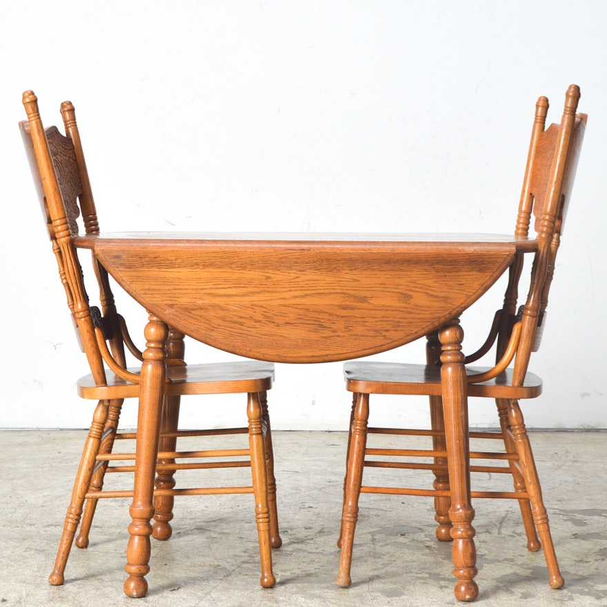 Vintage Oak Drop Leaf Table with Two Chairs