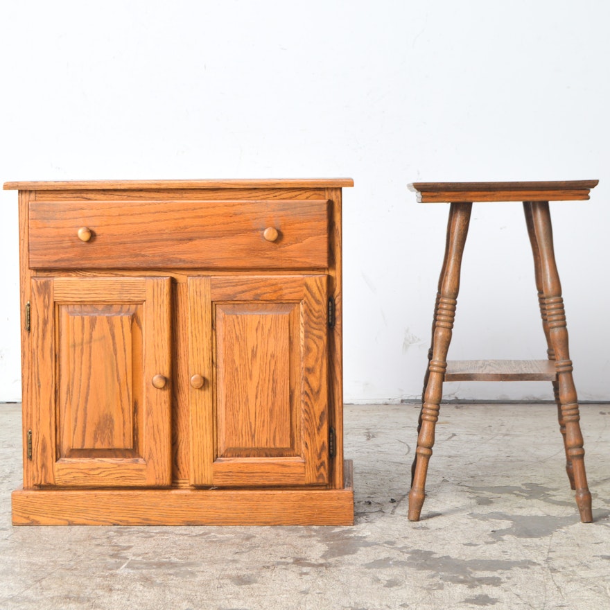 Vintage Oak Side Cabinet and Side Table