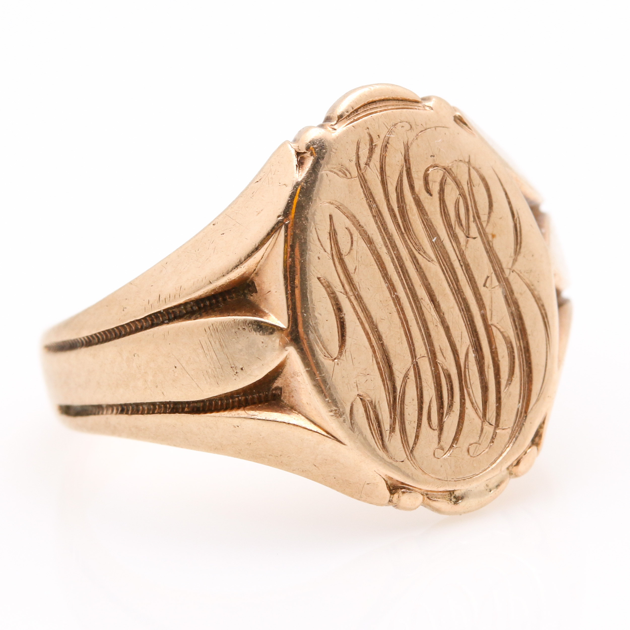 10K Yellow Gold Engraved Signet Ring