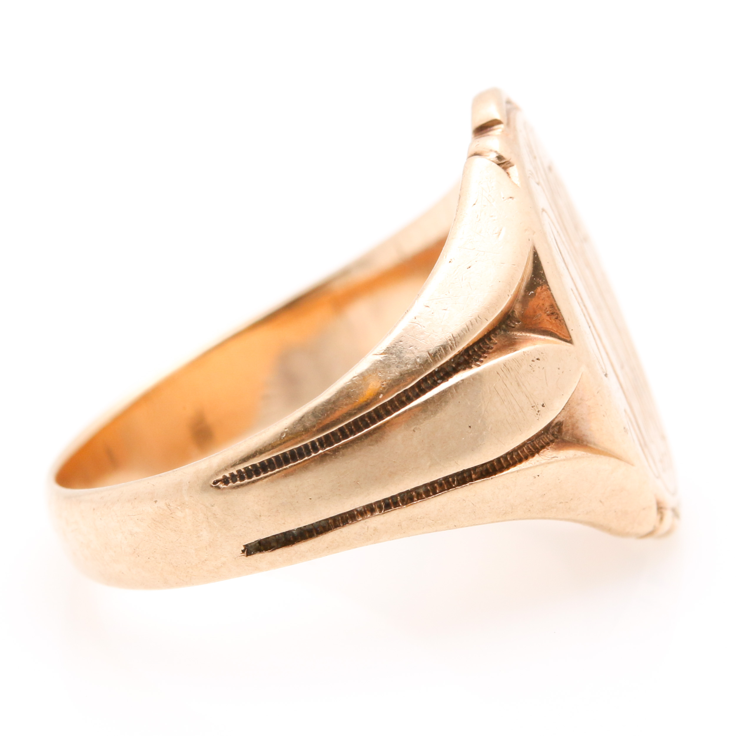 10K Yellow Gold Engraved Signet Ring