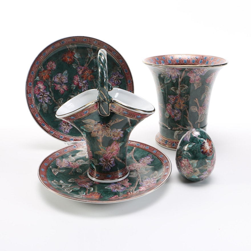 Decorative Ceramic Floral Plates, Vases and Egg
