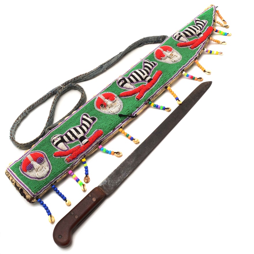 African Tribal Style Beaded Sheath with Hand Crafted Machete