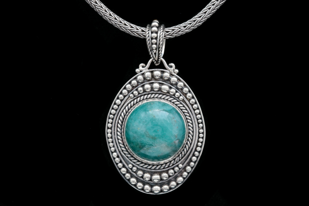 Sterling Silver and Amazonite Pendant with Robert Manse Sterling Silver Wheat Chain