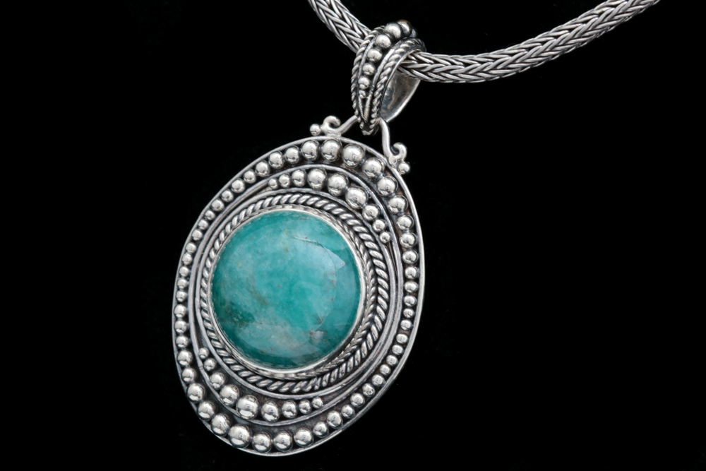 Sterling Silver and Amazonite Pendant with Robert Manse Sterling Silver Wheat Chain