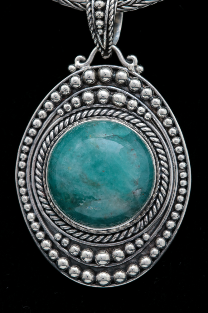 Sterling Silver and Amazonite Pendant with Robert Manse Sterling Silver Wheat Chain