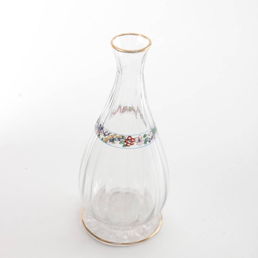 Hand Blown Damon & Delente Painted Glass Carafe