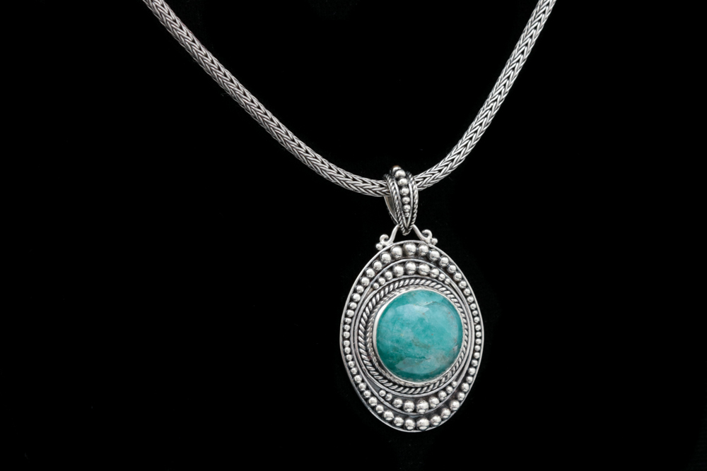 Sterling Silver and Amazonite Pendant with Robert Manse Sterling Silver Wheat Chain