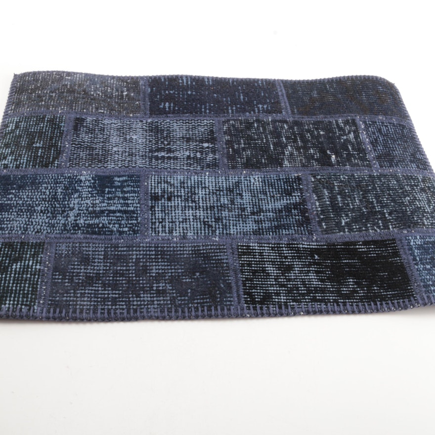 Handmade Persian-Style Patchwork Accent Rug in Dark Blue