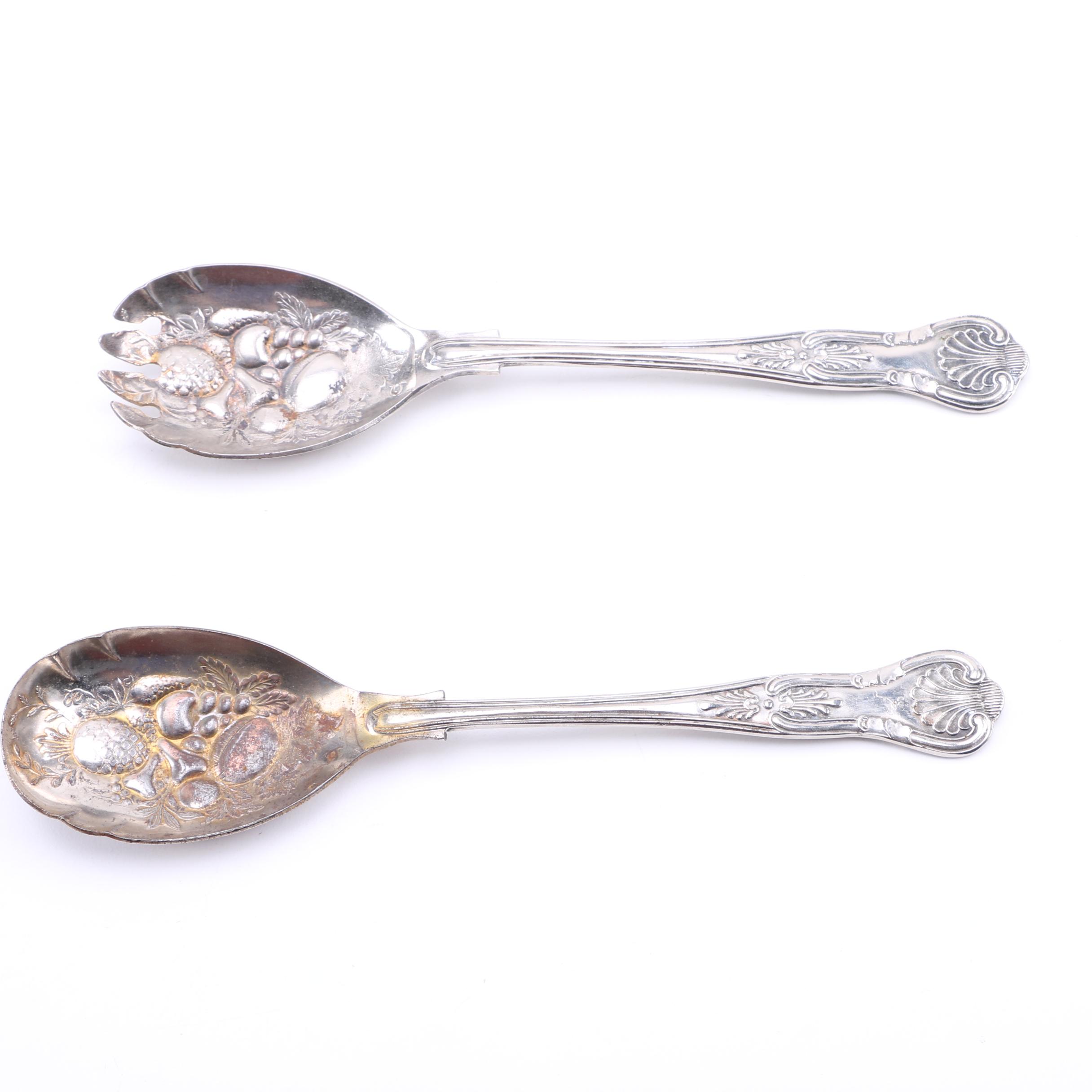 Sheffield Silver Plate Salad Serving Set in "Kings" Pattern