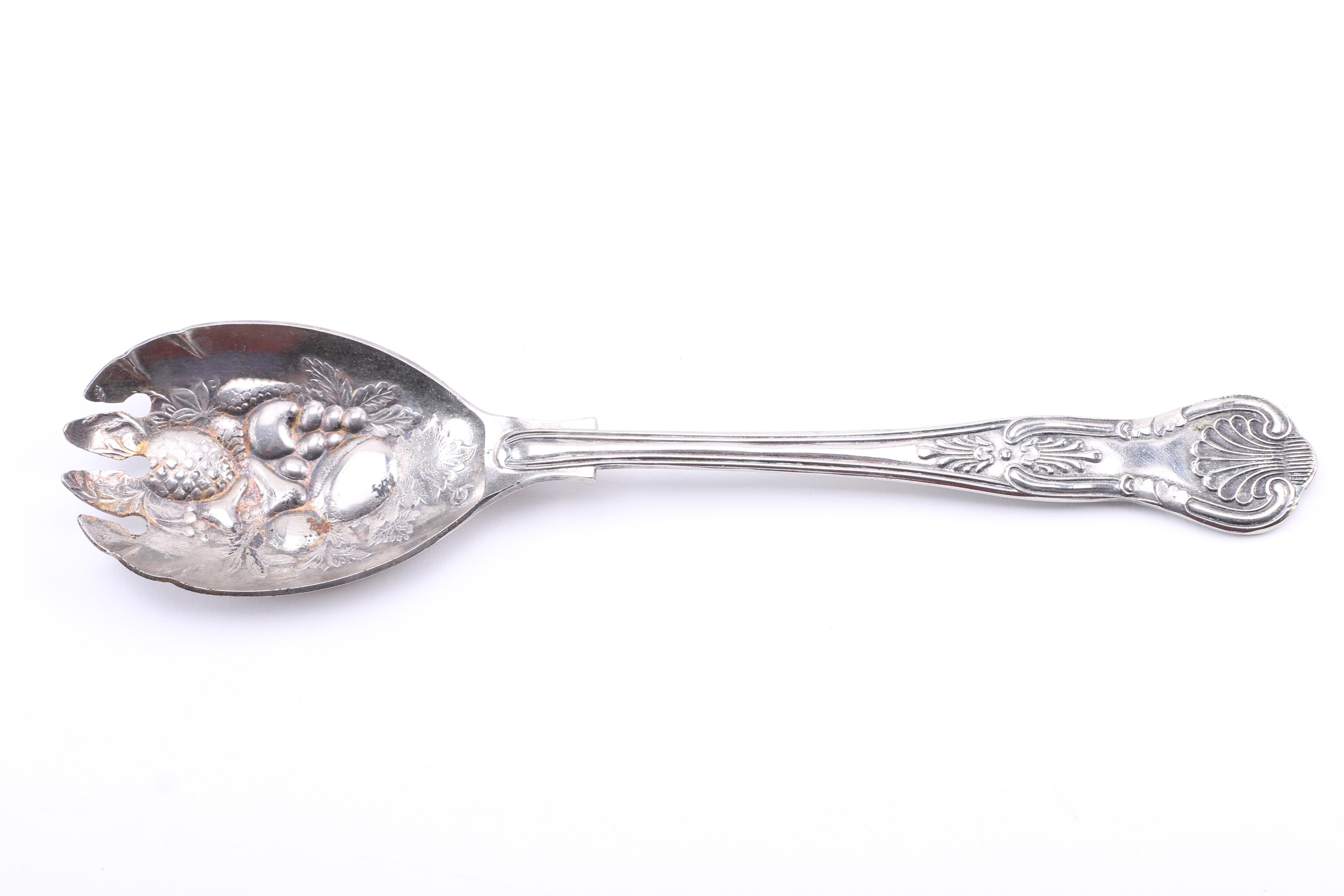 Sheffield Silver Plate Salad Serving Set in "Kings" Pattern