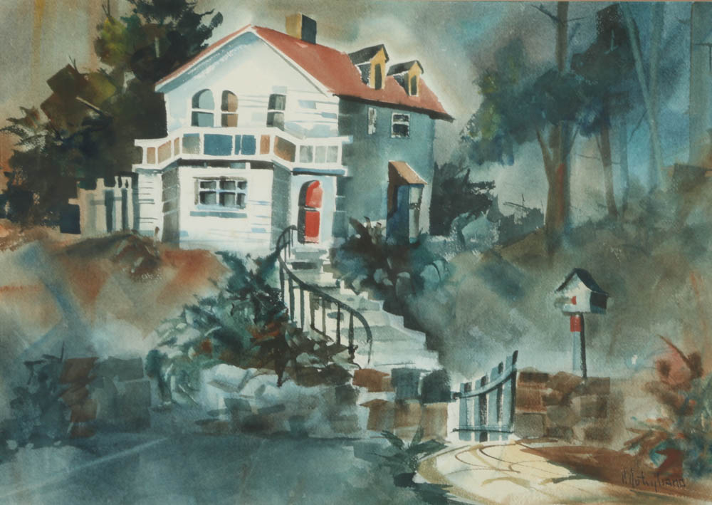 Phyllis Rutigliano Watercolor on Paper of a White House