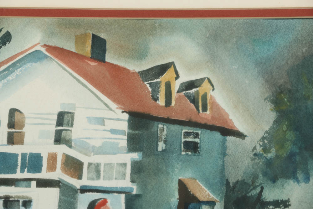 Phyllis Rutigliano Watercolor on Paper of a White House