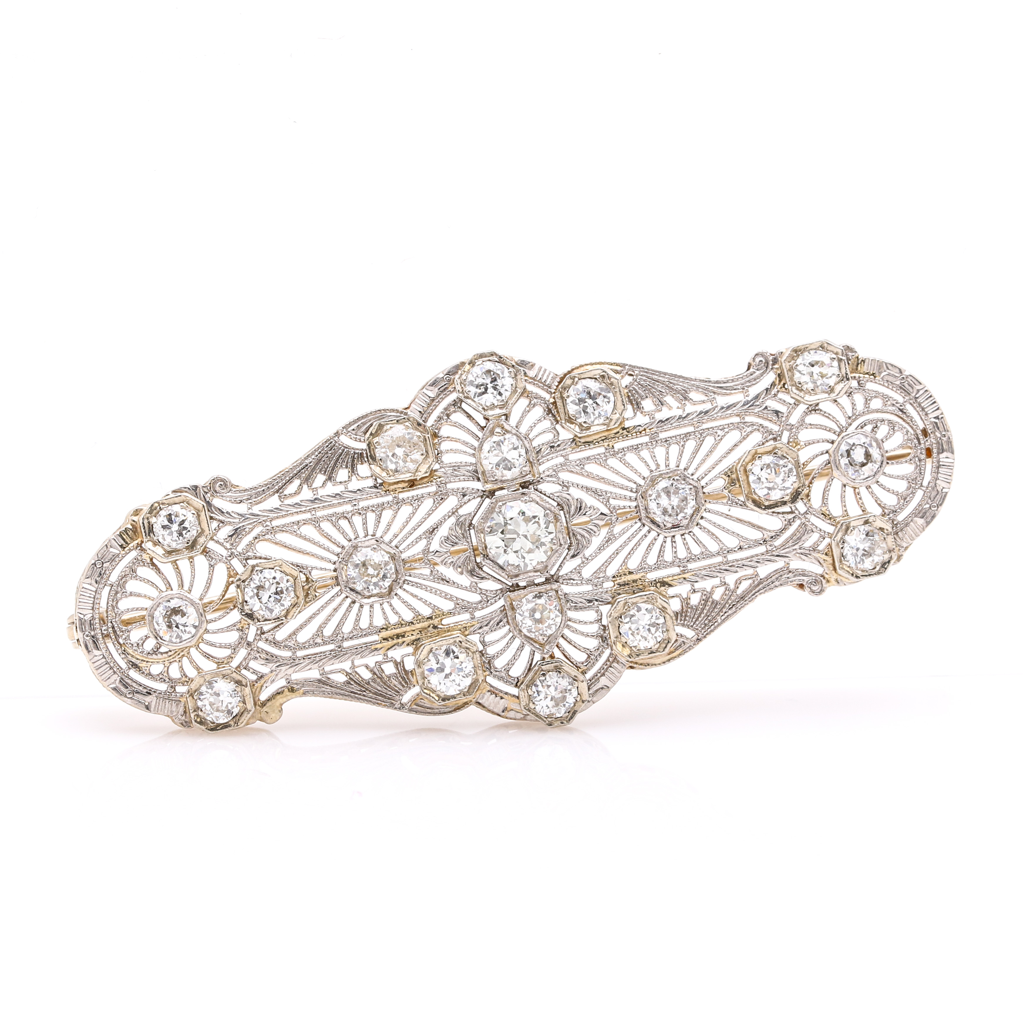 14K White Gold Antique Diamond Brooch